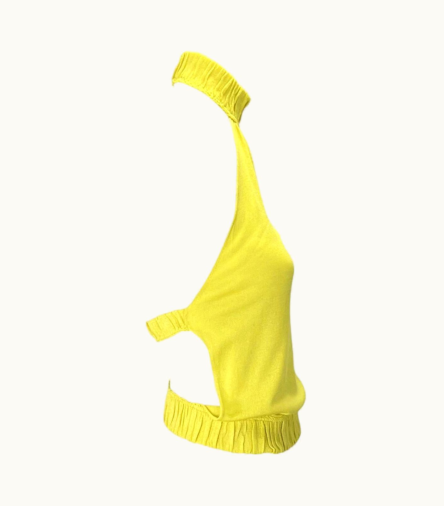 Gucci S/S 1999 Gucci By Tom Ford Yellow Silk Backless Sheer Stretch Knit Top