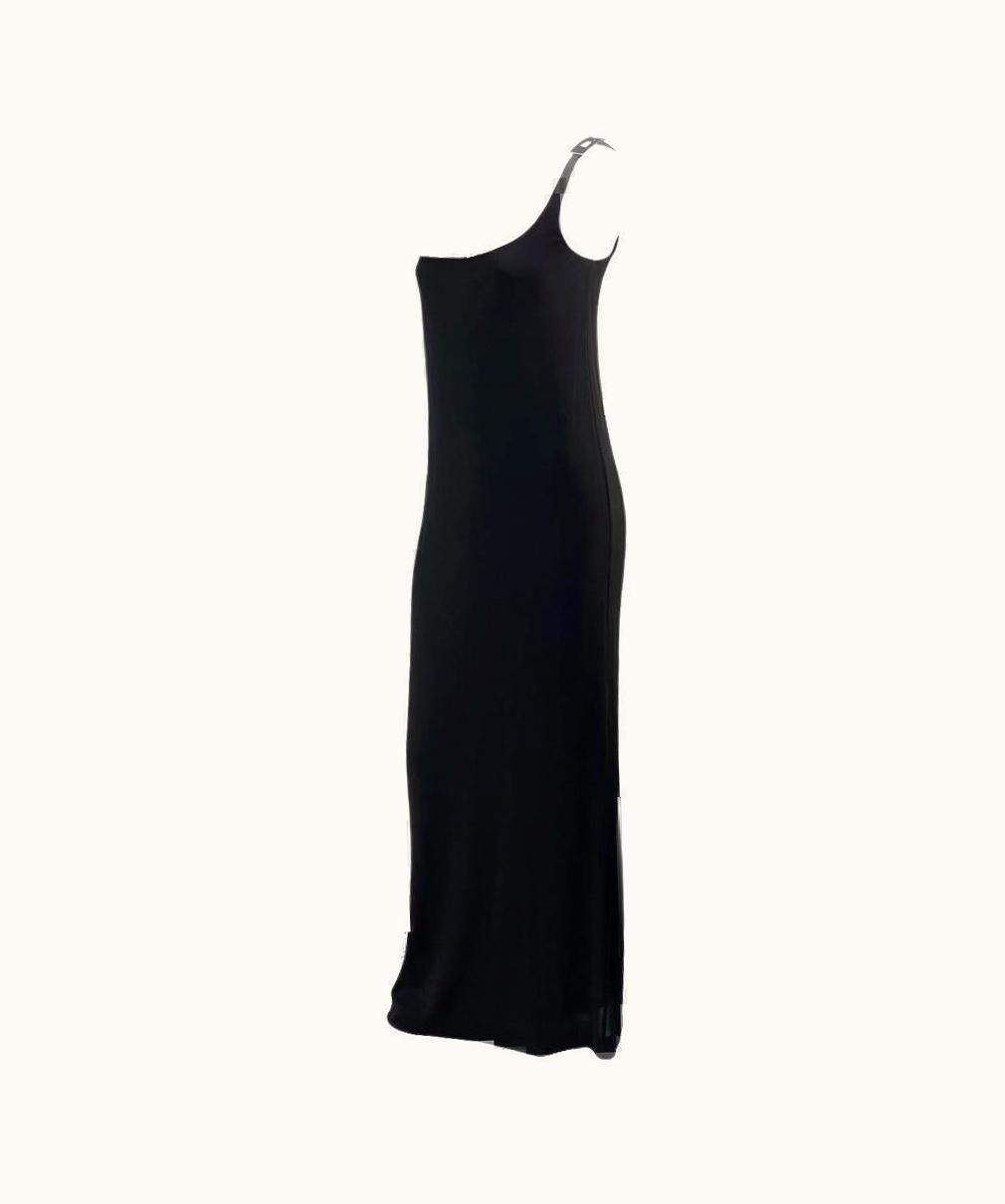 Gucci S/S 1998 Gucci By Tom Ford Rhinestone G Strap Shoulder Buckle Black Gown UZ0573779