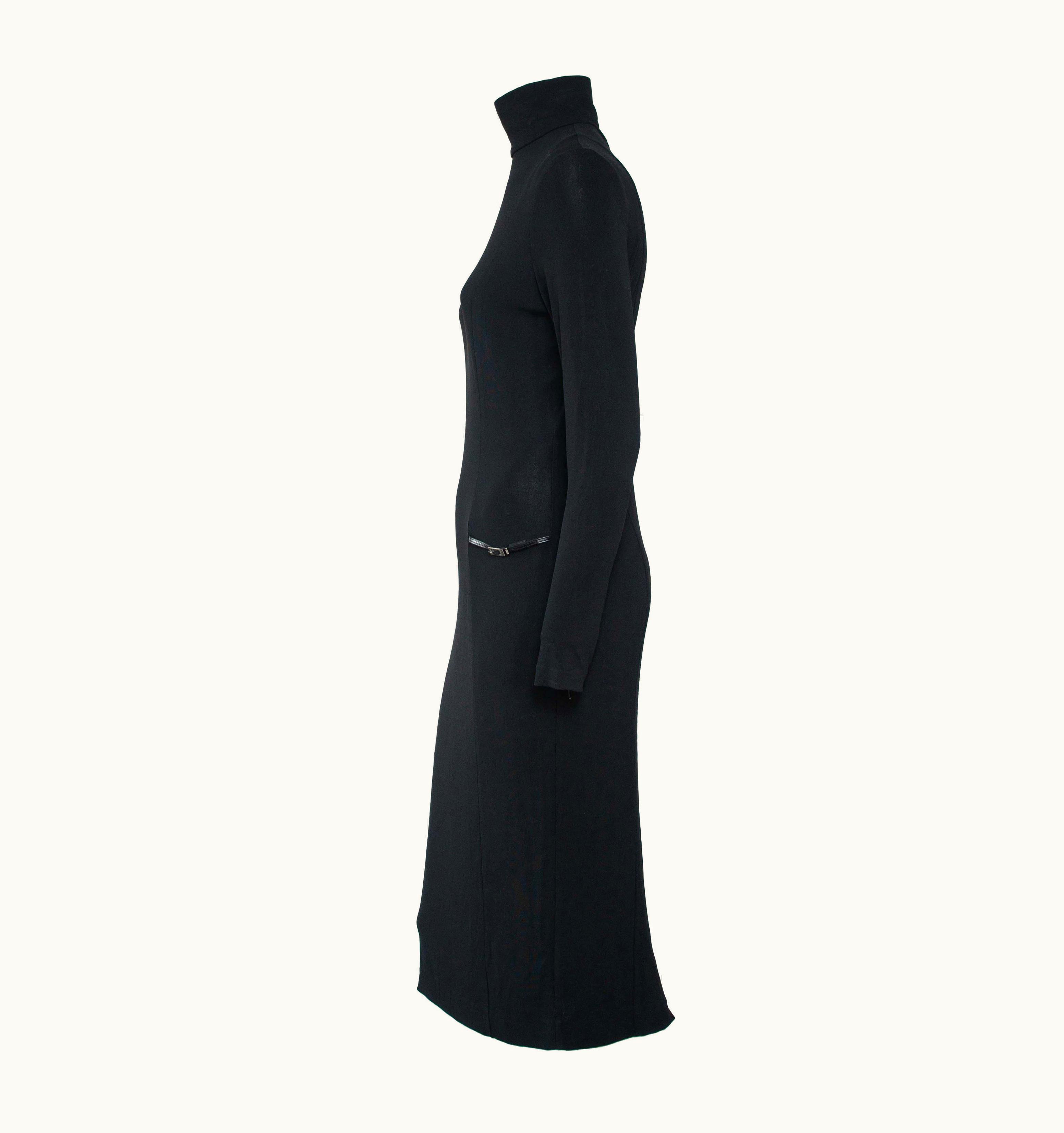 Gucci S/S 1998 Gucci By Tom Ford G Buckle Black Turtleneck Sheer Stretch Dress