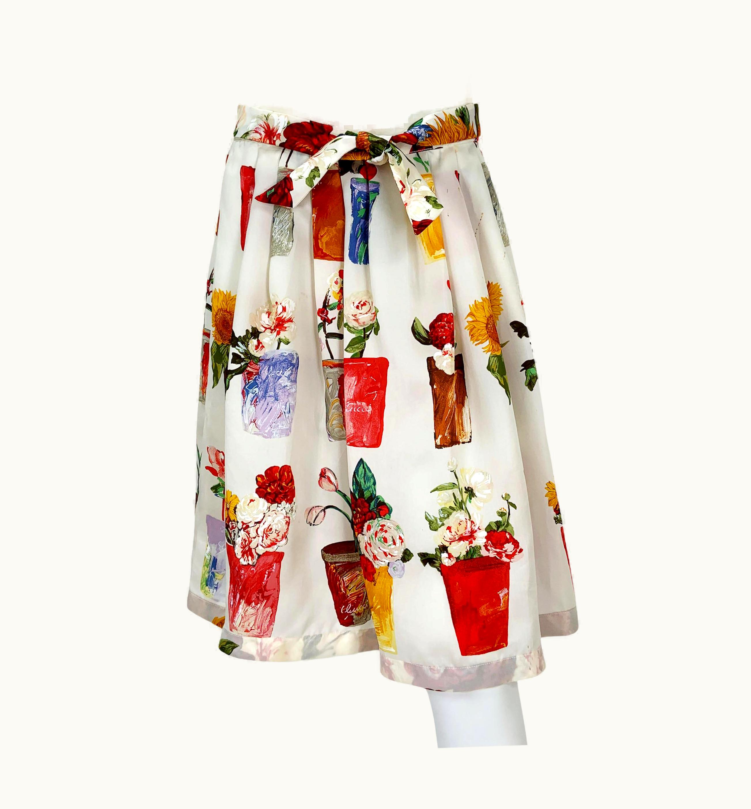 Gucci Tom Ford For Gucci S/S 1995 Silk Organza Flowerpot Pleated Skirt Italian