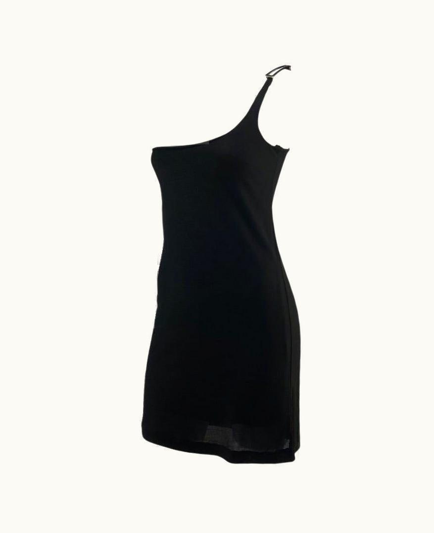 Gucci S/S 1998 Gucci By Tom Ford Black Metallic G Buckle Asymmetric Mini Dress