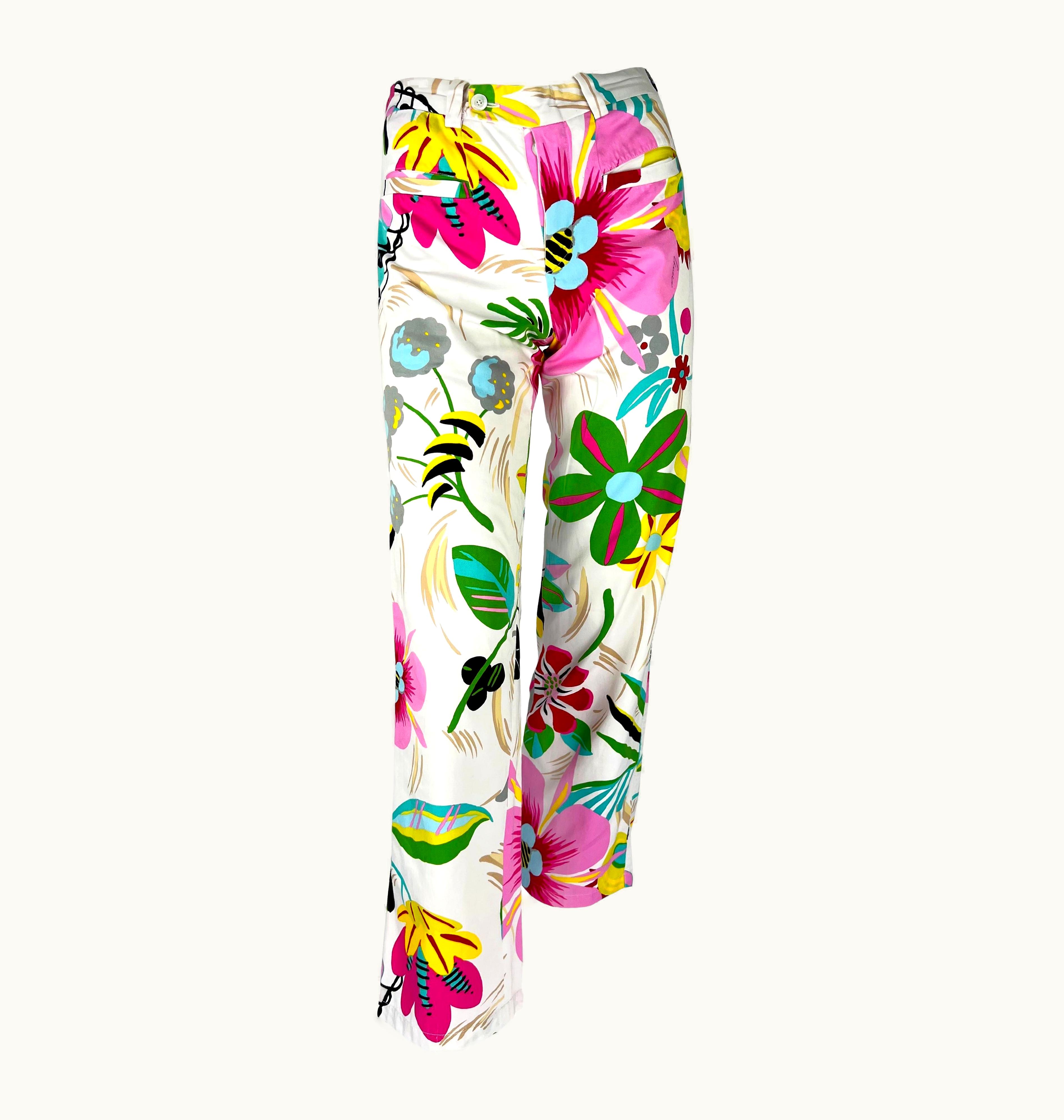 Gucci S/S 1999 Gucci By Tom Ford Runway Ad Acid Flower White Print Cotton Pants