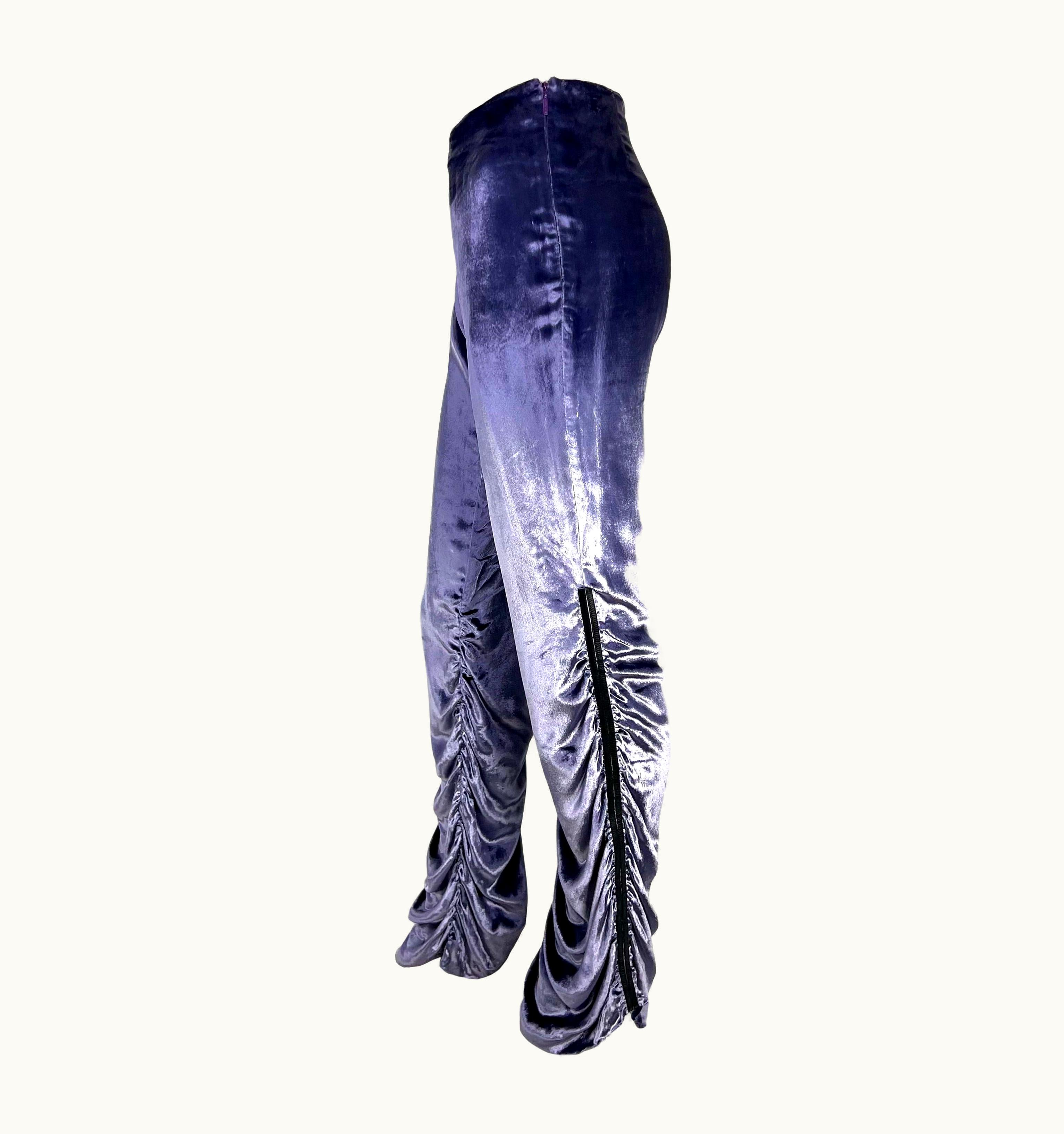 Gucci AW 1999 Gucci By Tom Ford Runway Ruched Lavender Velvet Leather Strip Pants