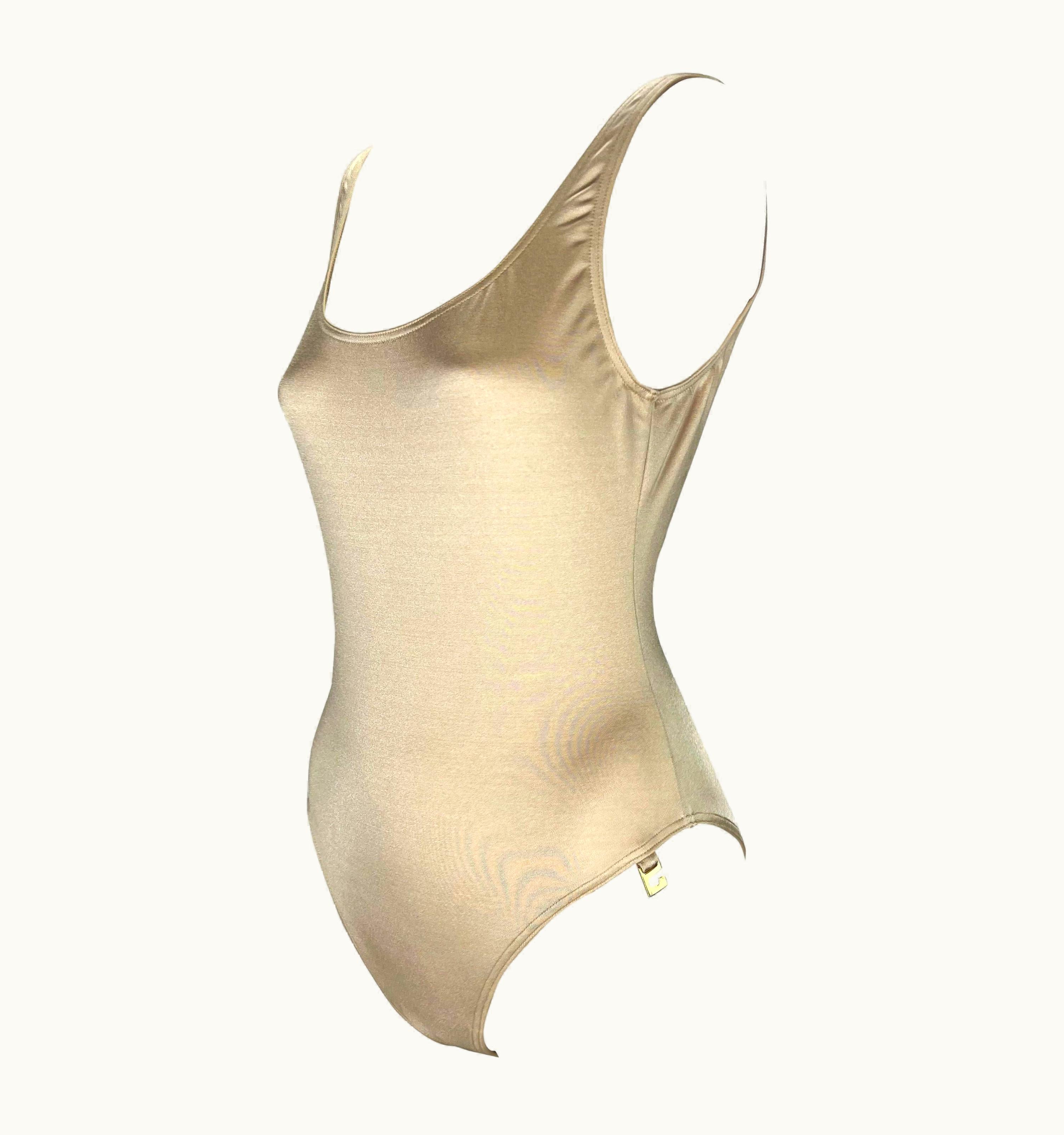 Gucci Nwt S/S 1997 Gucci By Tom Ford Beige G Logo Medallion One-Piece Swimsuit