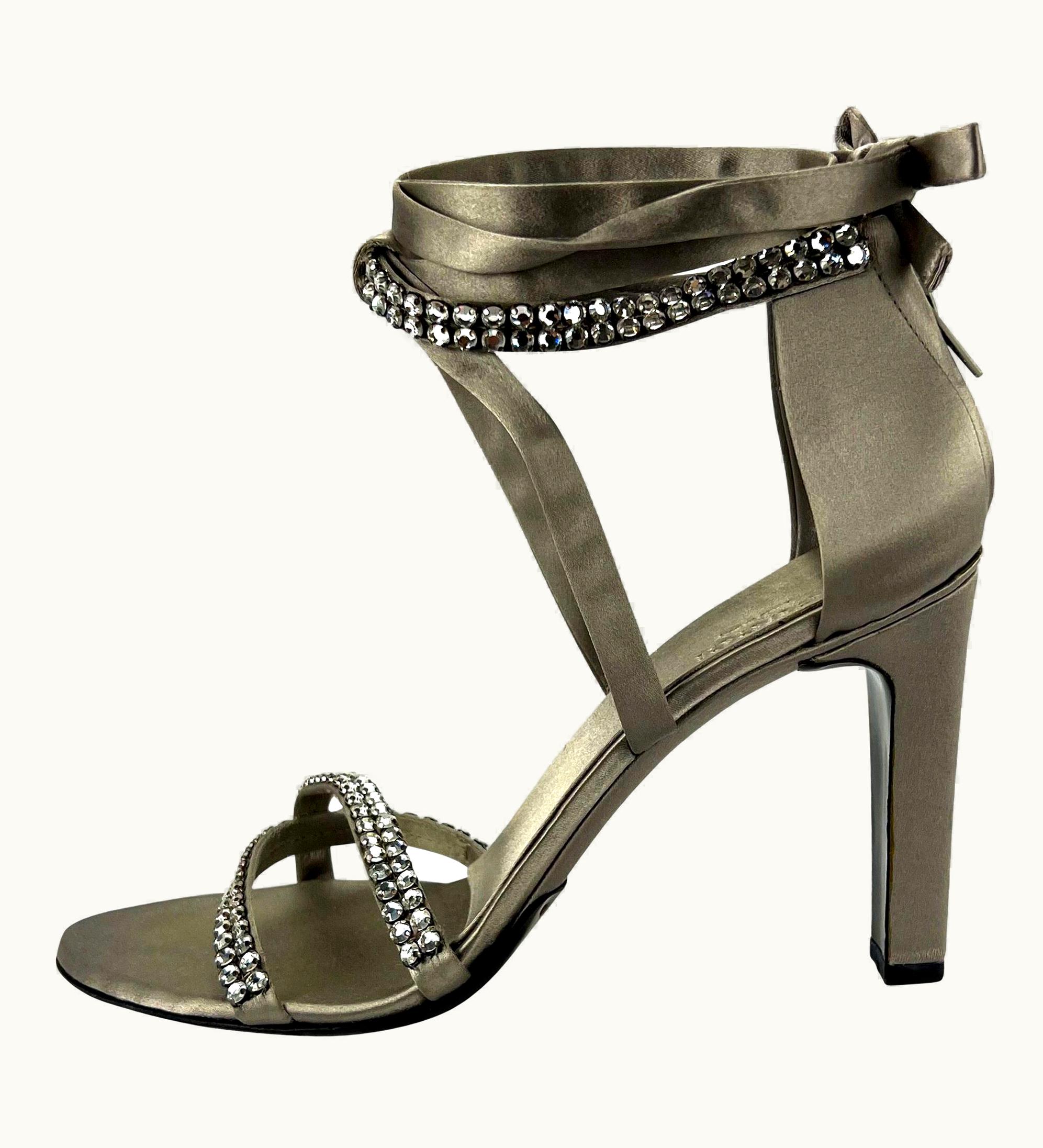 Gucci AW 2004 Gucci Tom Ford Silver Satin Crystal Lace- Up Heels b