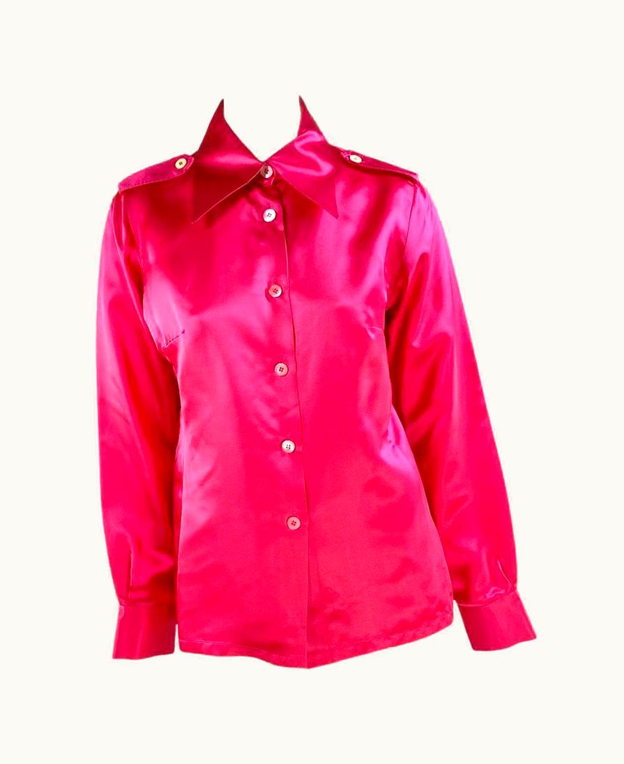 Gucci AW 1996 Gucci By Tom Ford Hot Pink Silk Button Up Epaulette Military Top