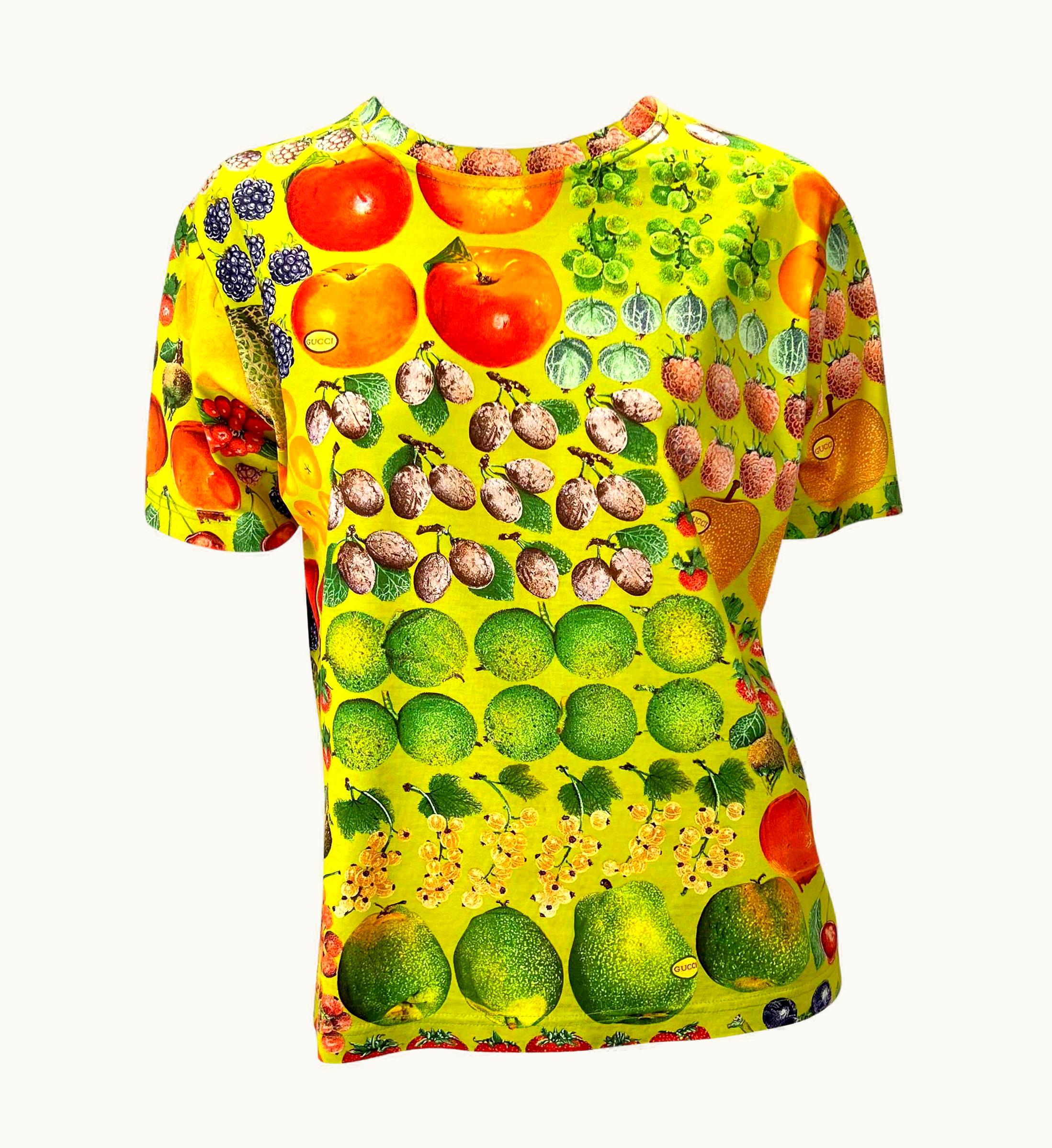 Gucci S/S 1996 Gucci By Tom Ford Fruit Print Botanic Green Cotton T-Shirt