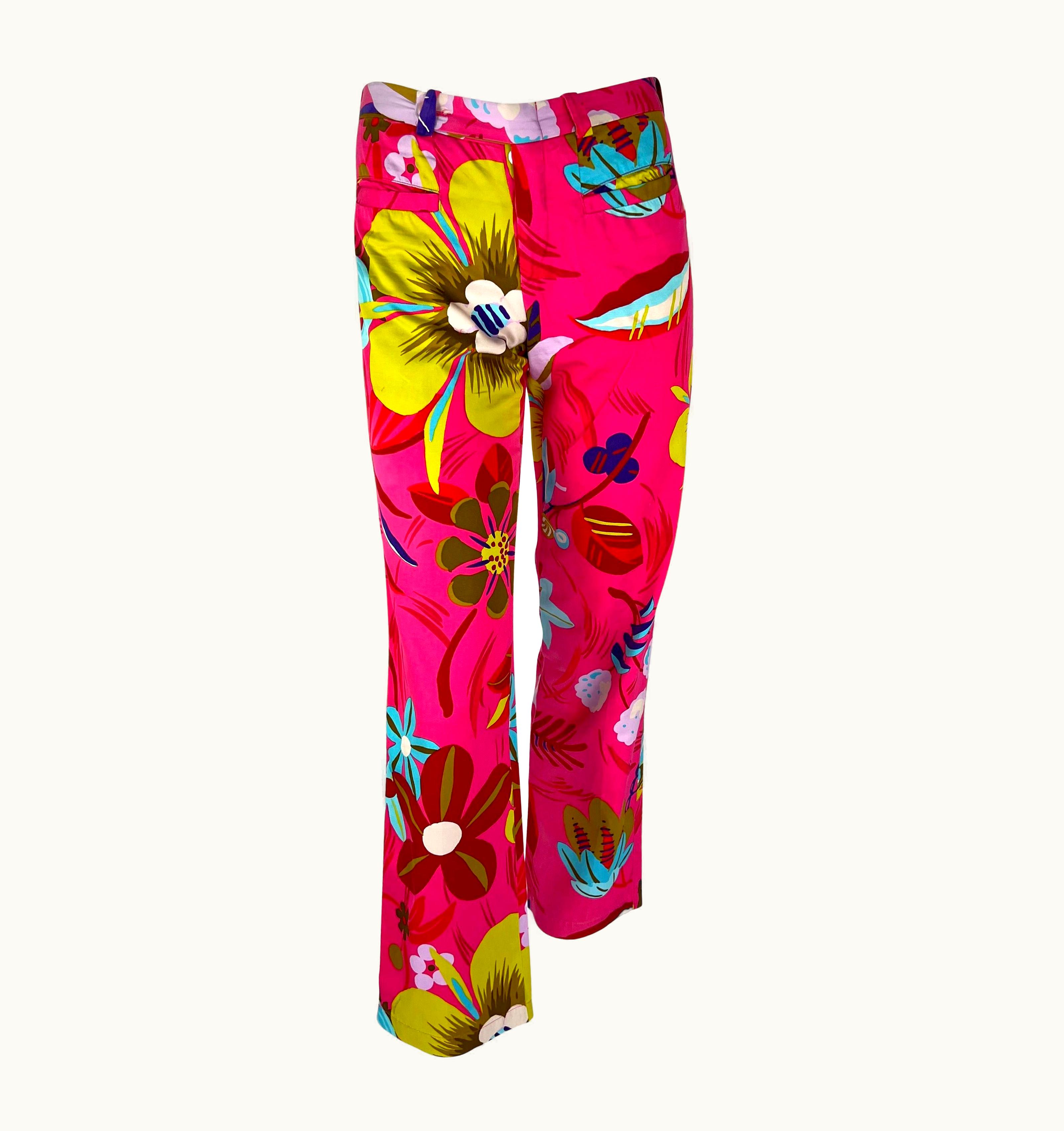 Gucci S/S 1999 Gucci By Tom Ford Runway Acid Flower Hot Pink Print Cotton Pants