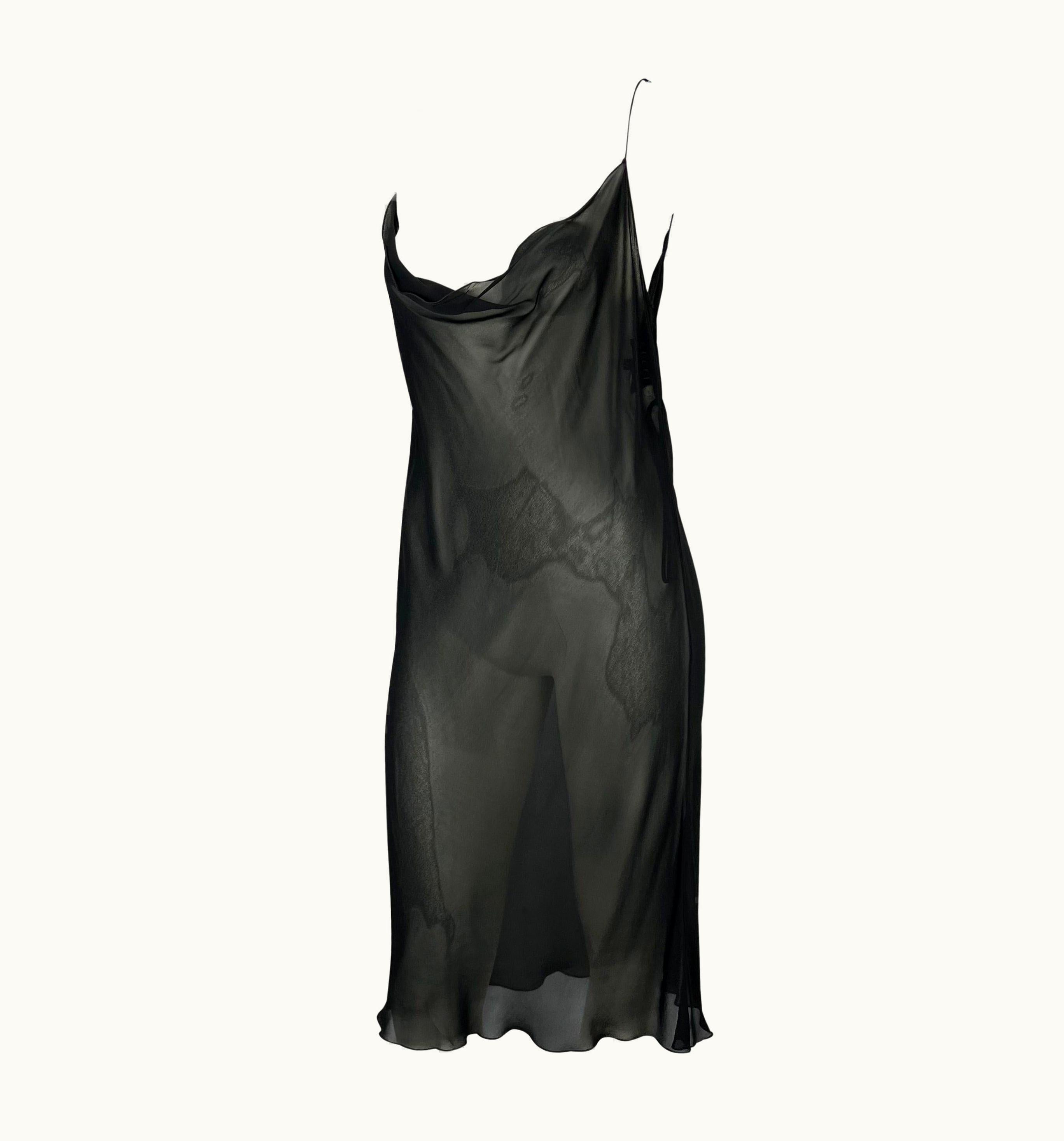 Gucci S/S 1997 Gucci By Tom Ford Runway Sheer Black Cowl Neck Dress