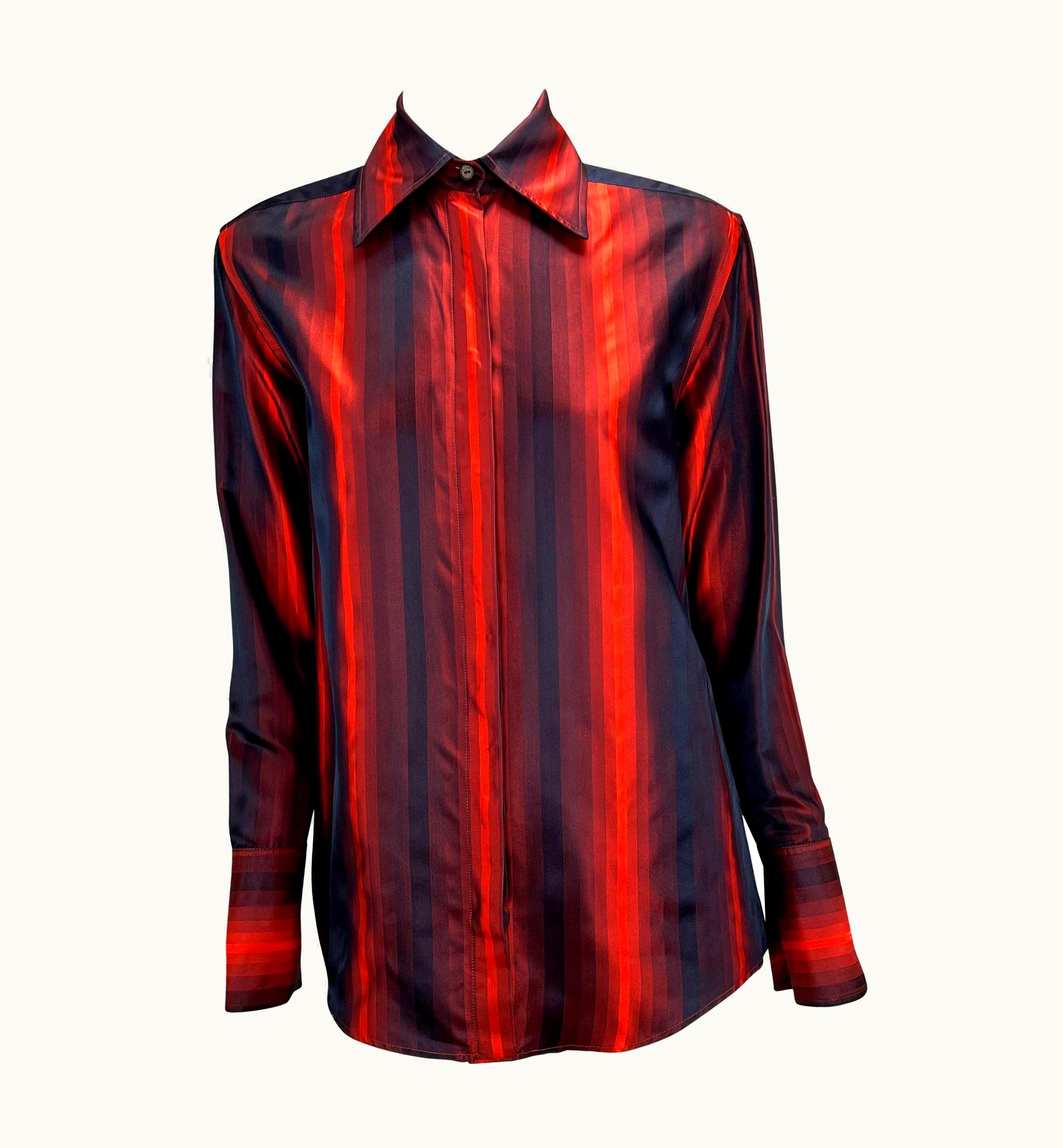 Gucci AW 1997 Gucci By Tom Ford Runway Red Ombré Stripe Button Up Shoulder Pad Top