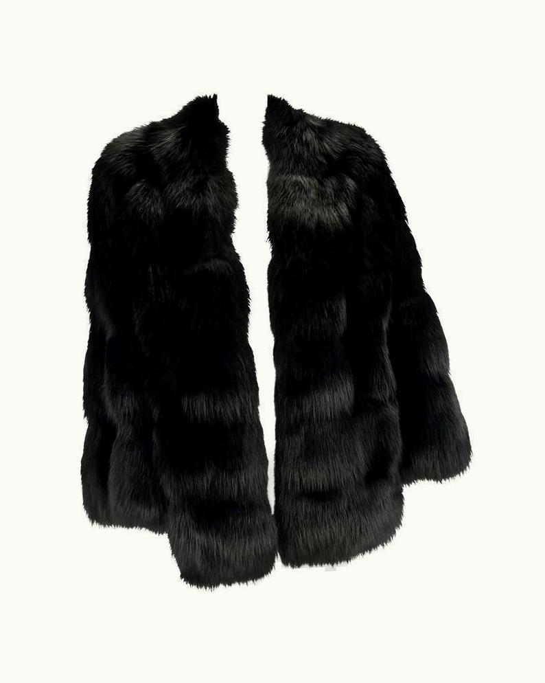 Gucci AW 1997 Gucci By Tom Ford Runway Black Fox Fur Chubby Museum Coat