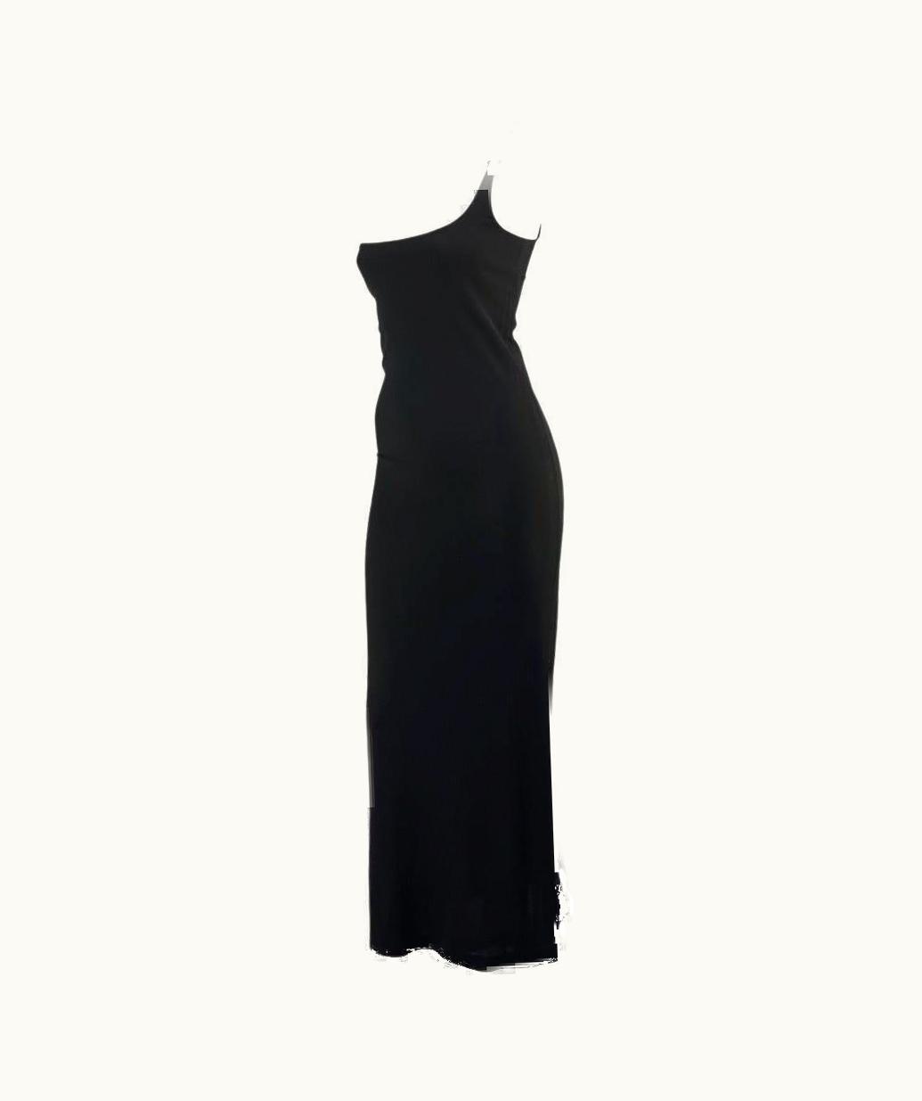 Gucci S/S 1998 Gucci By Tom Ford Rhinestone G Strap Shoulder Buckle Black Gown UZ0573845