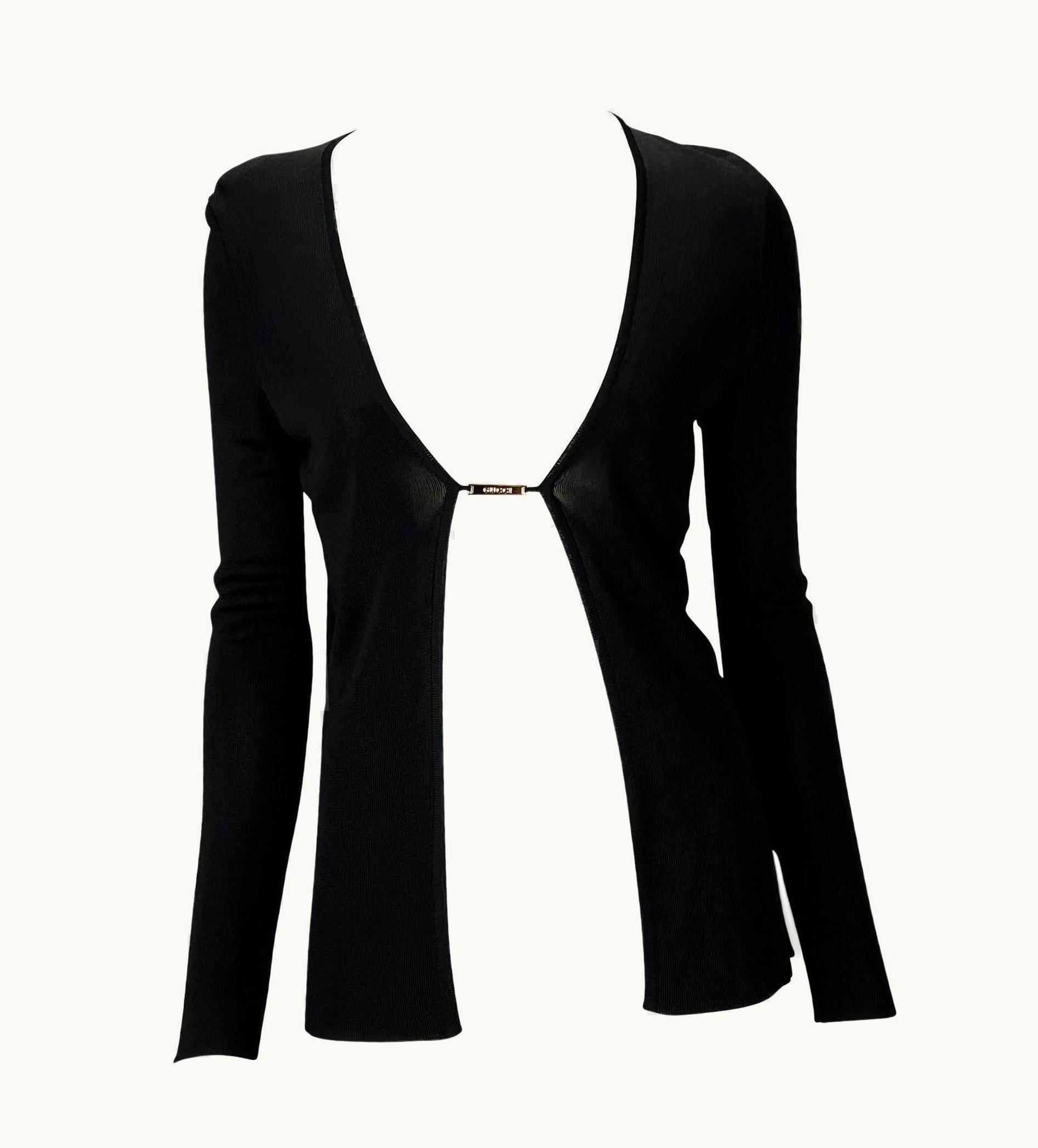 Gucci S/S 1997 Gucci By Tom Ford Black Stretch Viscose Gold Logo Cardigan