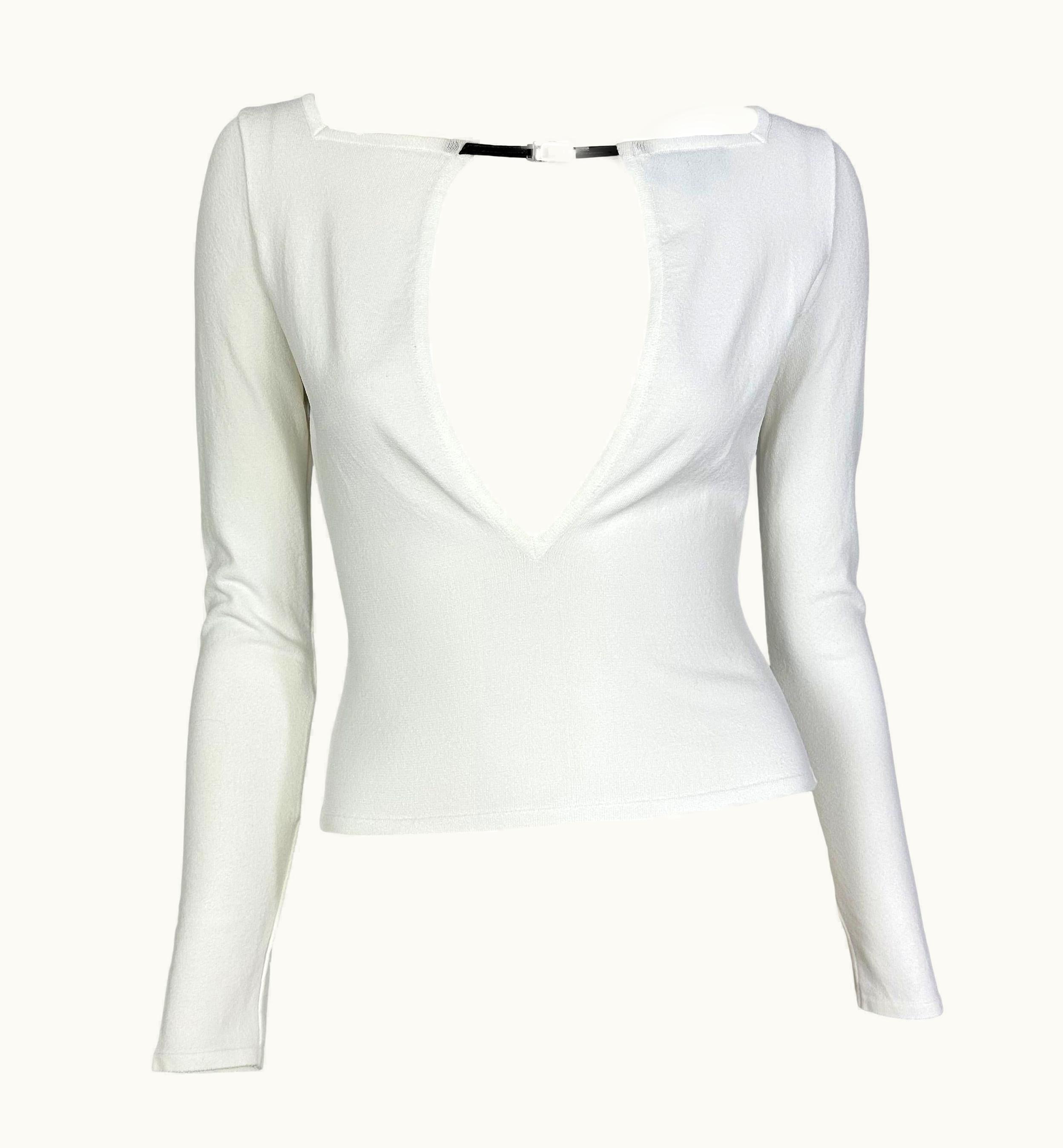 Gucci S/S 1998 Gucci By Tom Ford Runway G Logo Buckle White Stretch Knit Top