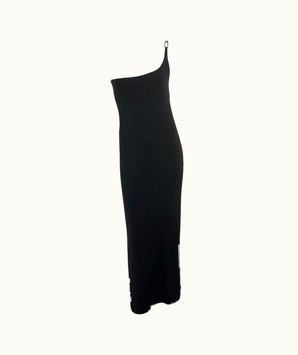 Gucci S/S 1998 Gucci By Tom Ford G Logo Buckle Black Column Dress Asymmetric UZ0573857