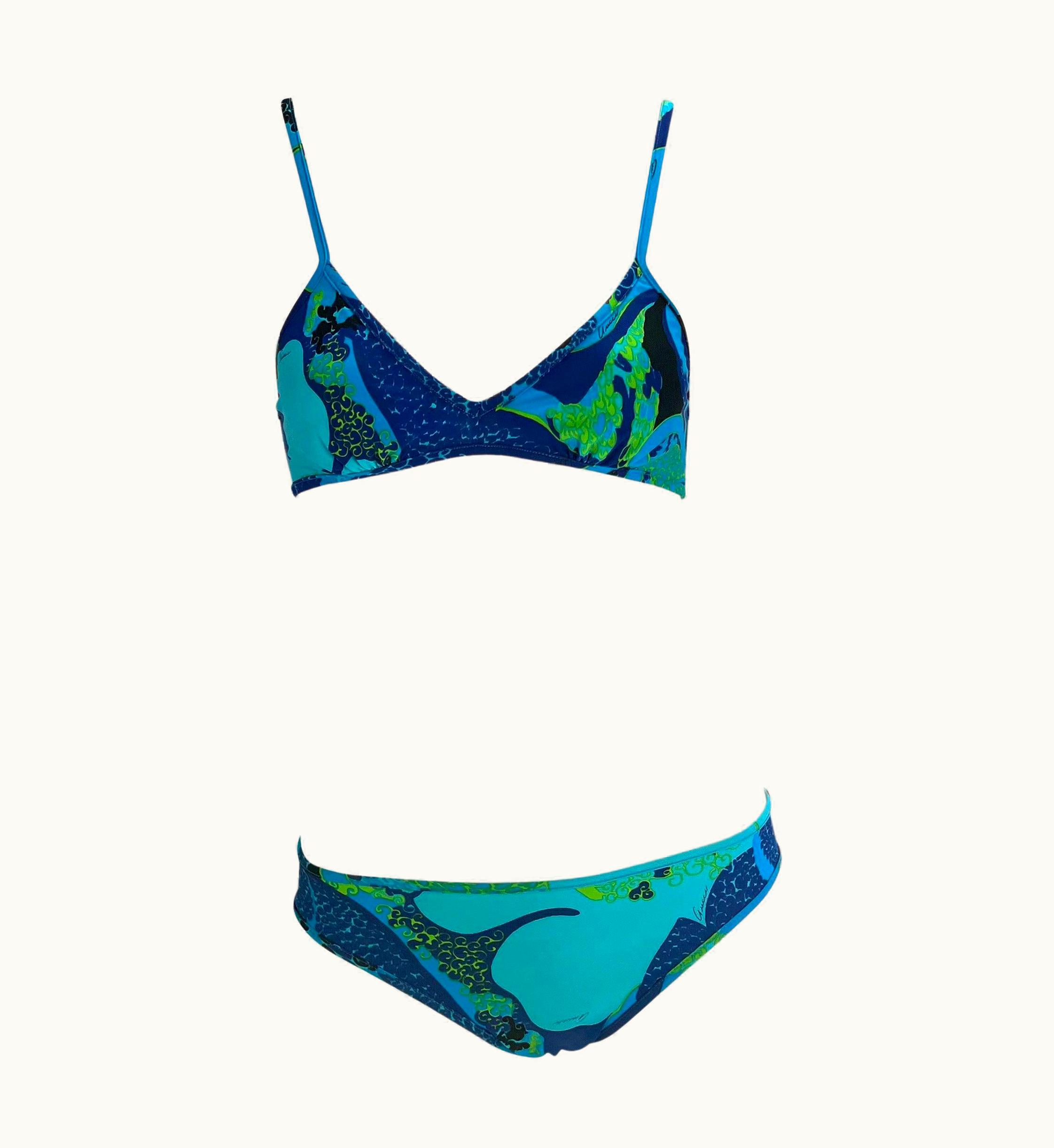 Gucci S/S 1999 Gucci By Tom Ford Blue 'Acid Flower' Print Bikini Swim Set
