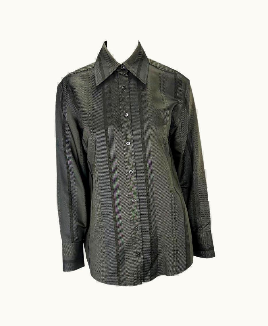 Gucci S/S 1998 Gucci By Tom Ford Woven Stripped Collared Button Down Shirt