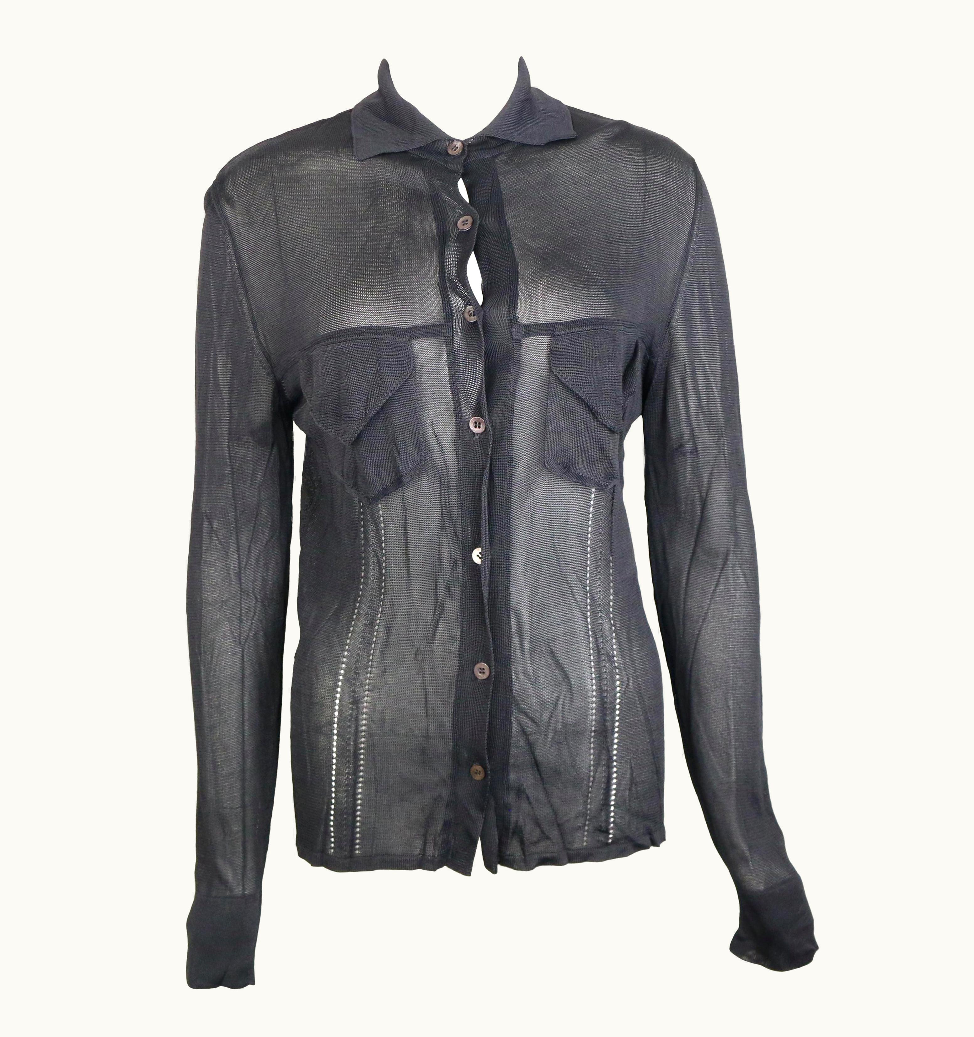 Gucci Gucci Black Rayon Knitted Collar Long Sleeves Shirt