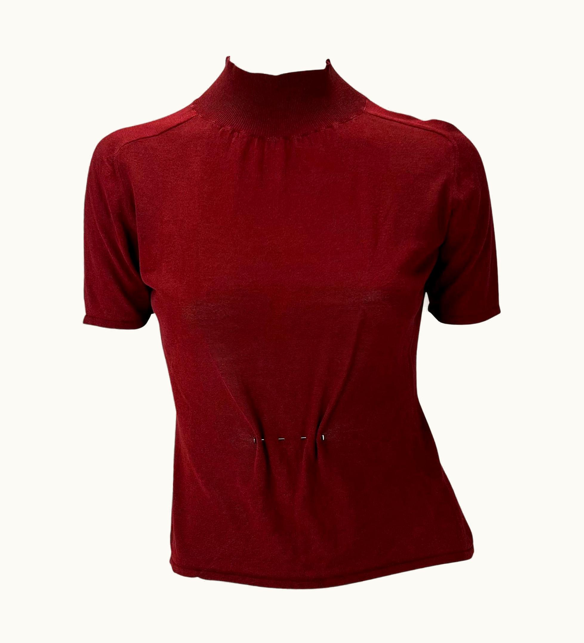 Gucci AW 1999 Gucci By Tom Ford Runway G Pin Sheer Mock Neck Top Maroon