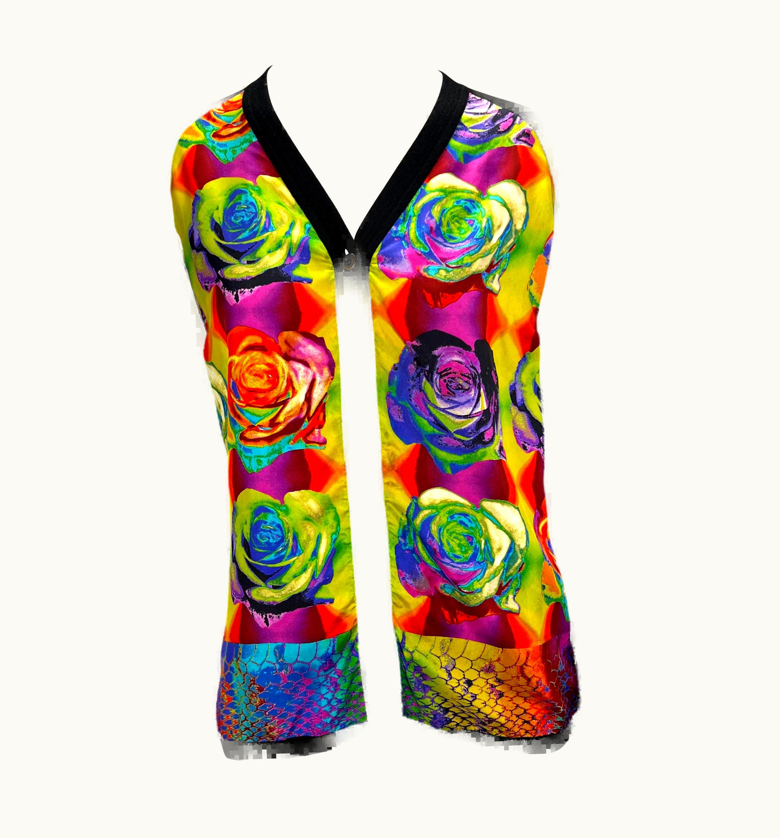 Gucci 1996 Gucci By Tom Ford Psychedelic Silk Print Wool Panel Cardigan Sweater