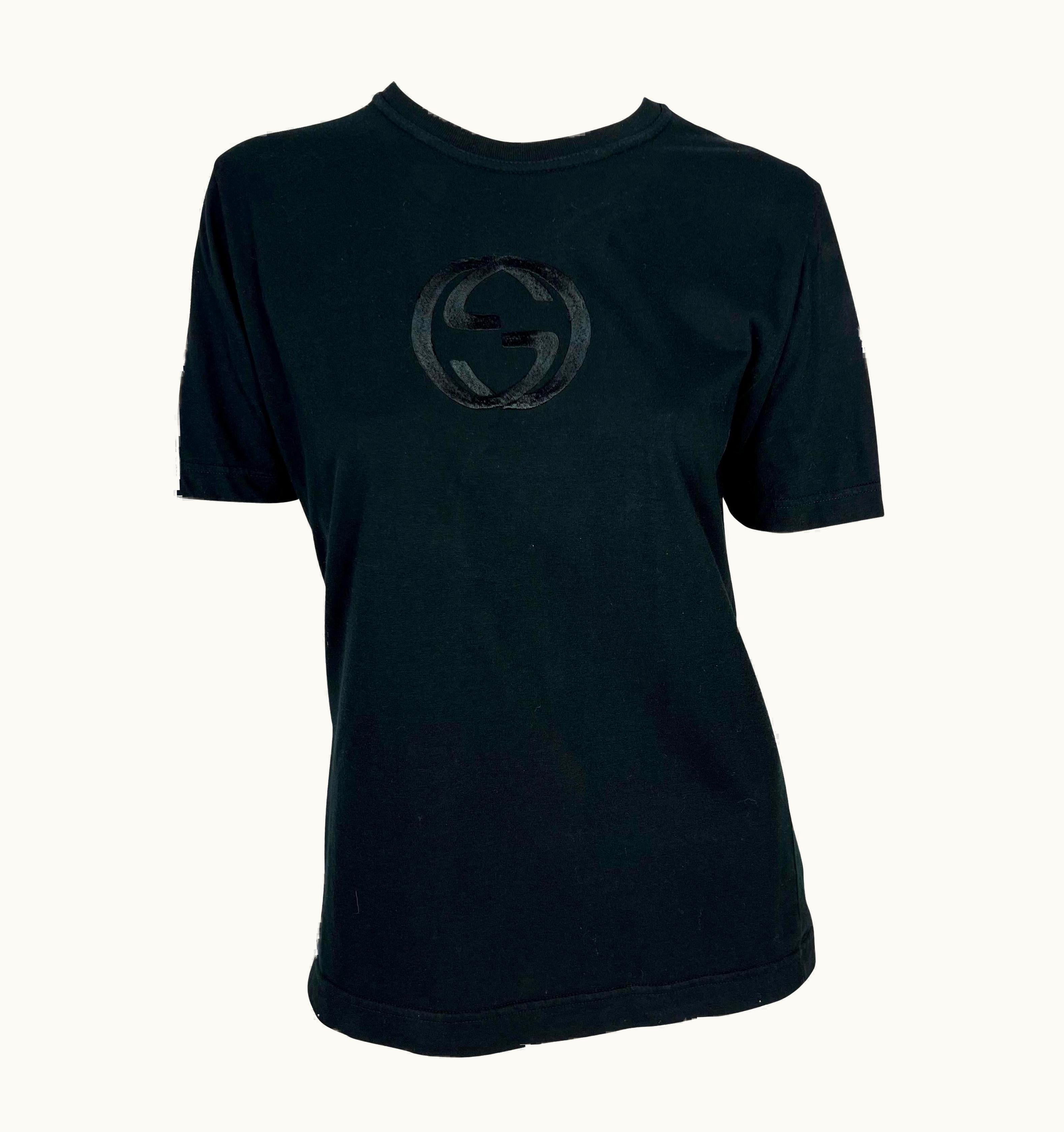 Gucci S/S 1997 Gucci By Tom Ford Gg Logo Embroidered Black Stretch T-Shirt