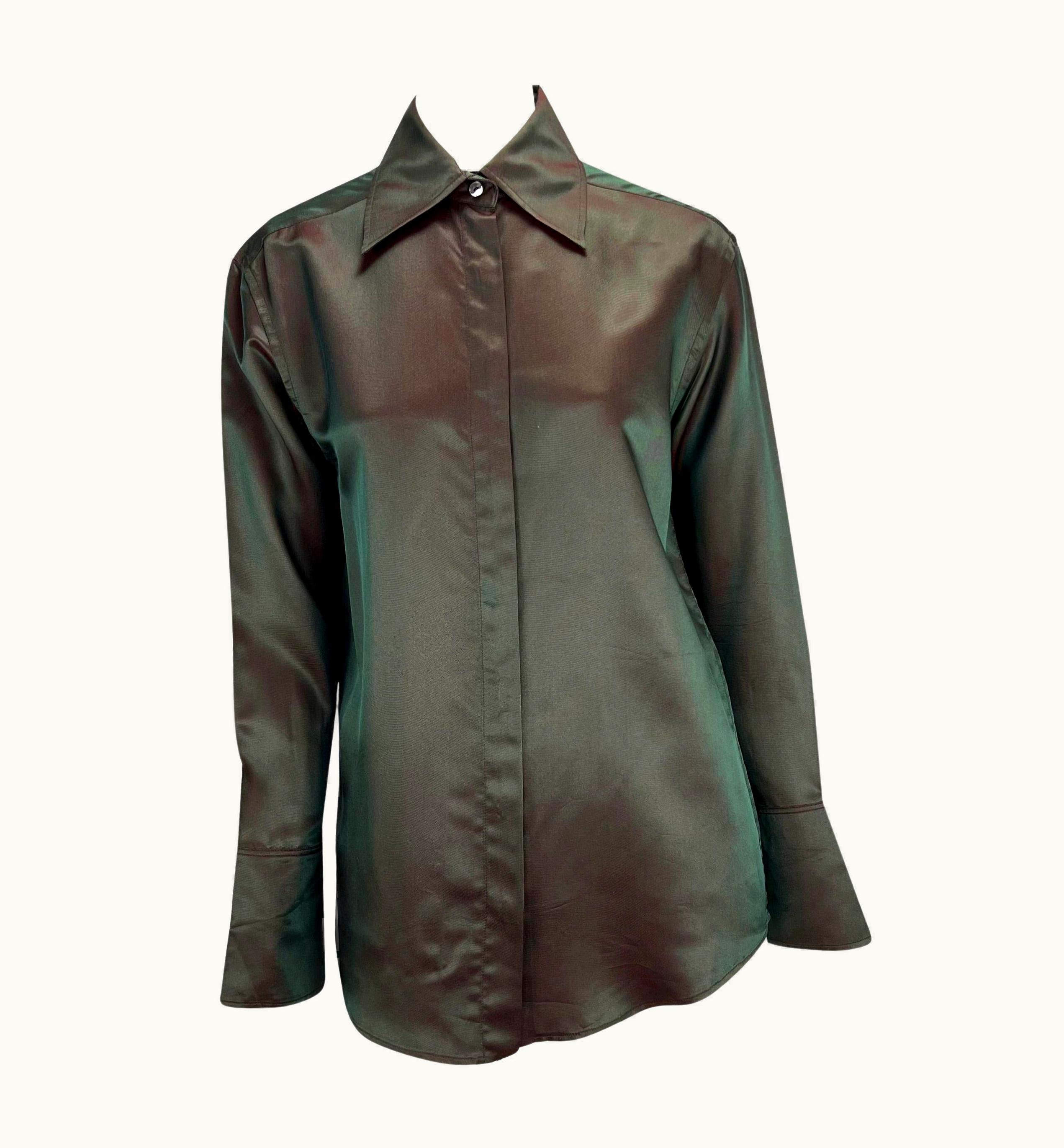 Gucci S/S 1998 Gucci By Tom Ford Runway Grey Red Iridescent Button Up Top