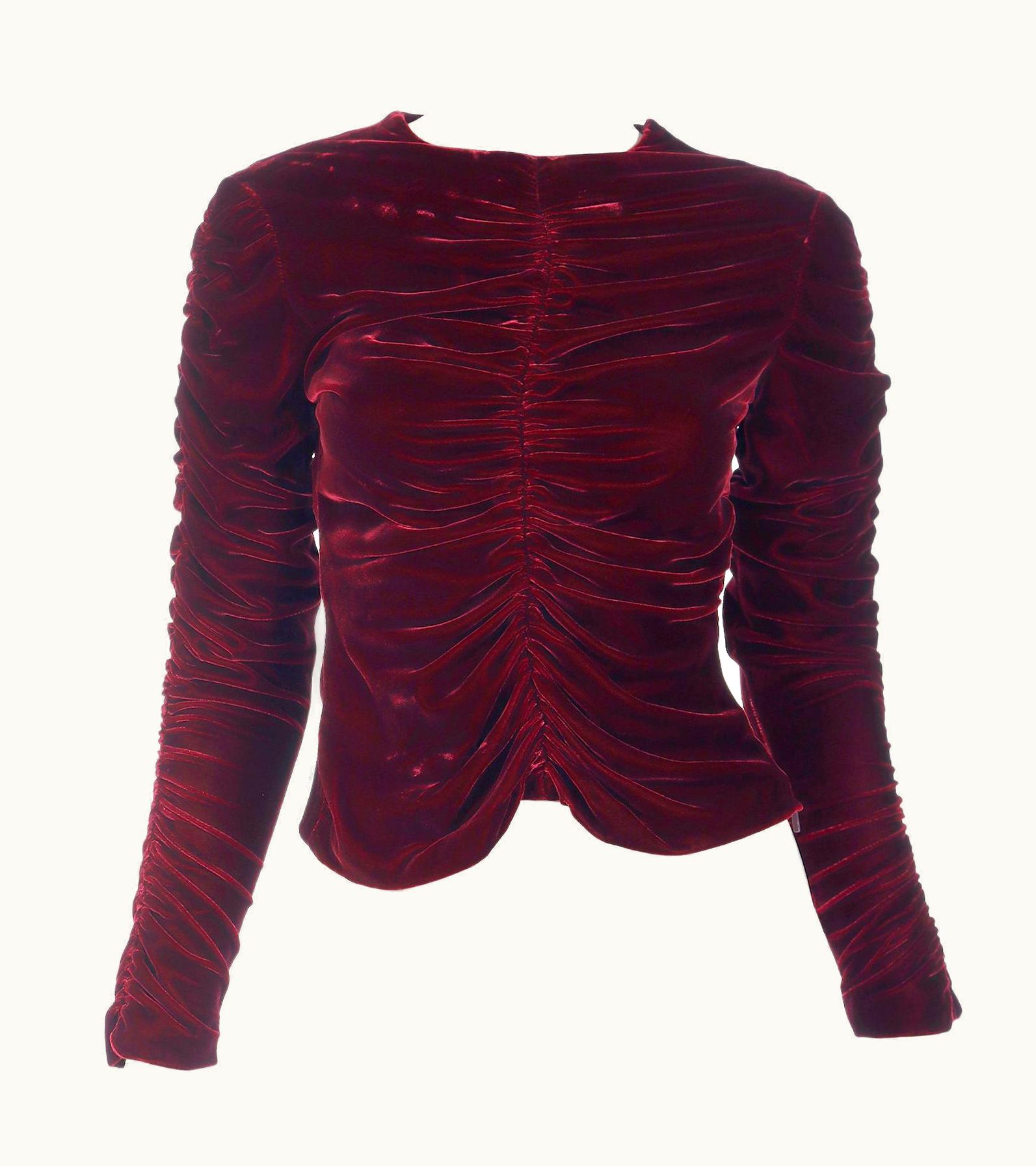 Gucci Tom Ford For Gucci AW 1999 Red Velvet Ruched Top