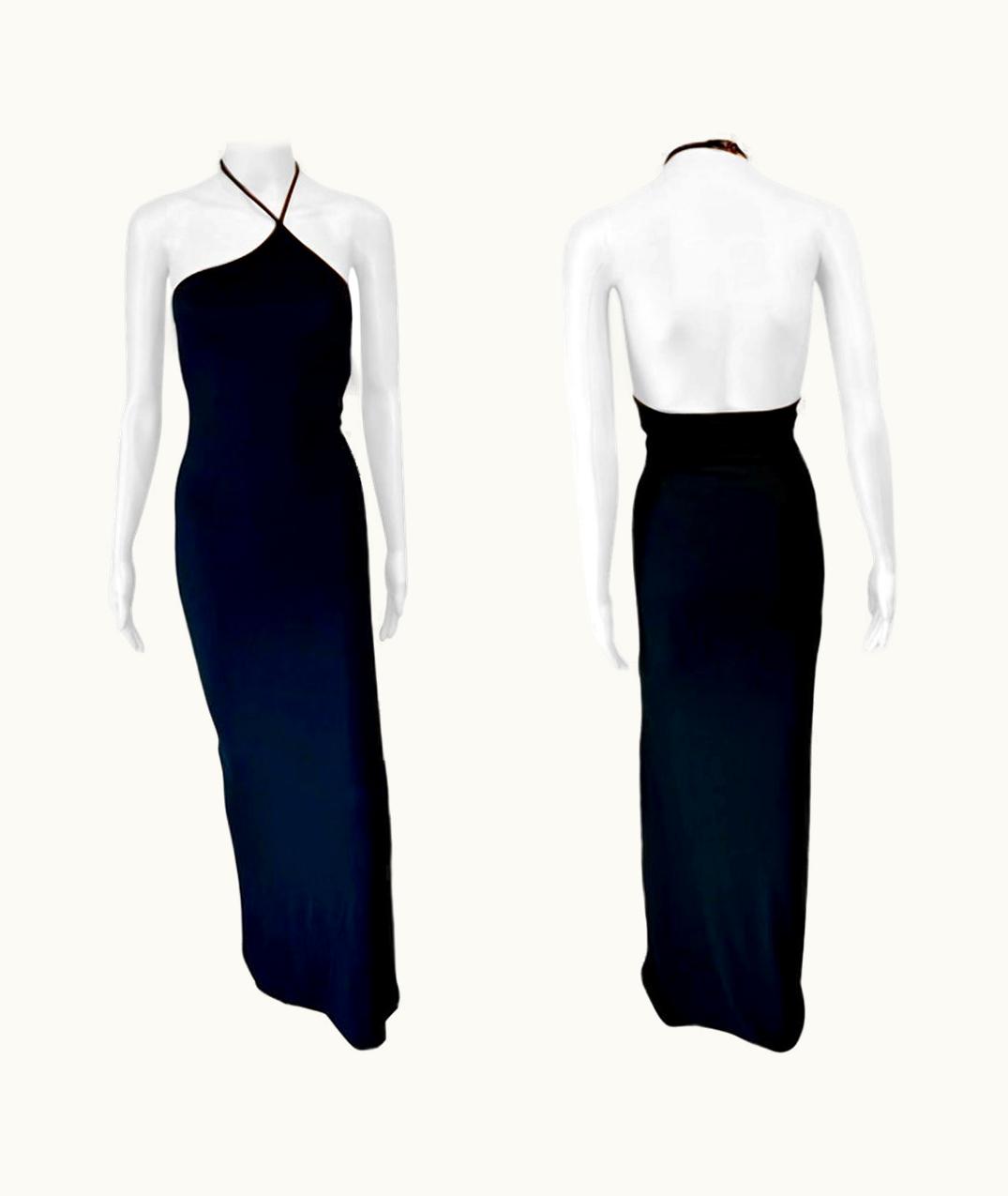 Gucci Tom Ford For Gucci AW 1997 Asymmetrical Halter Bodycon Black Evening Dress Gown
