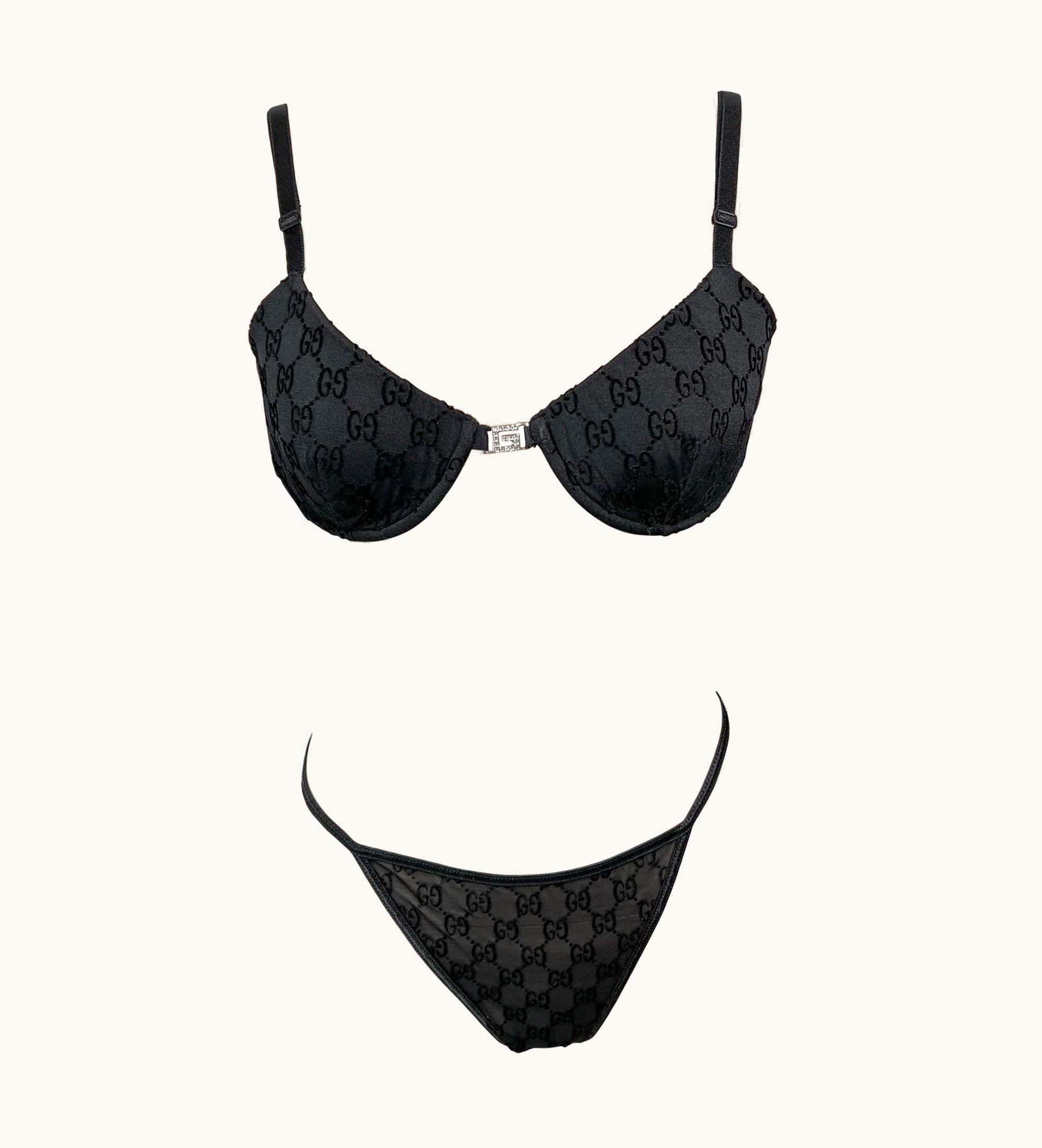 Gucci Tom Ford For Gucci S/S 1998 Logo Monogram Bra Bikini Dress Lingerie 3 Piece Set