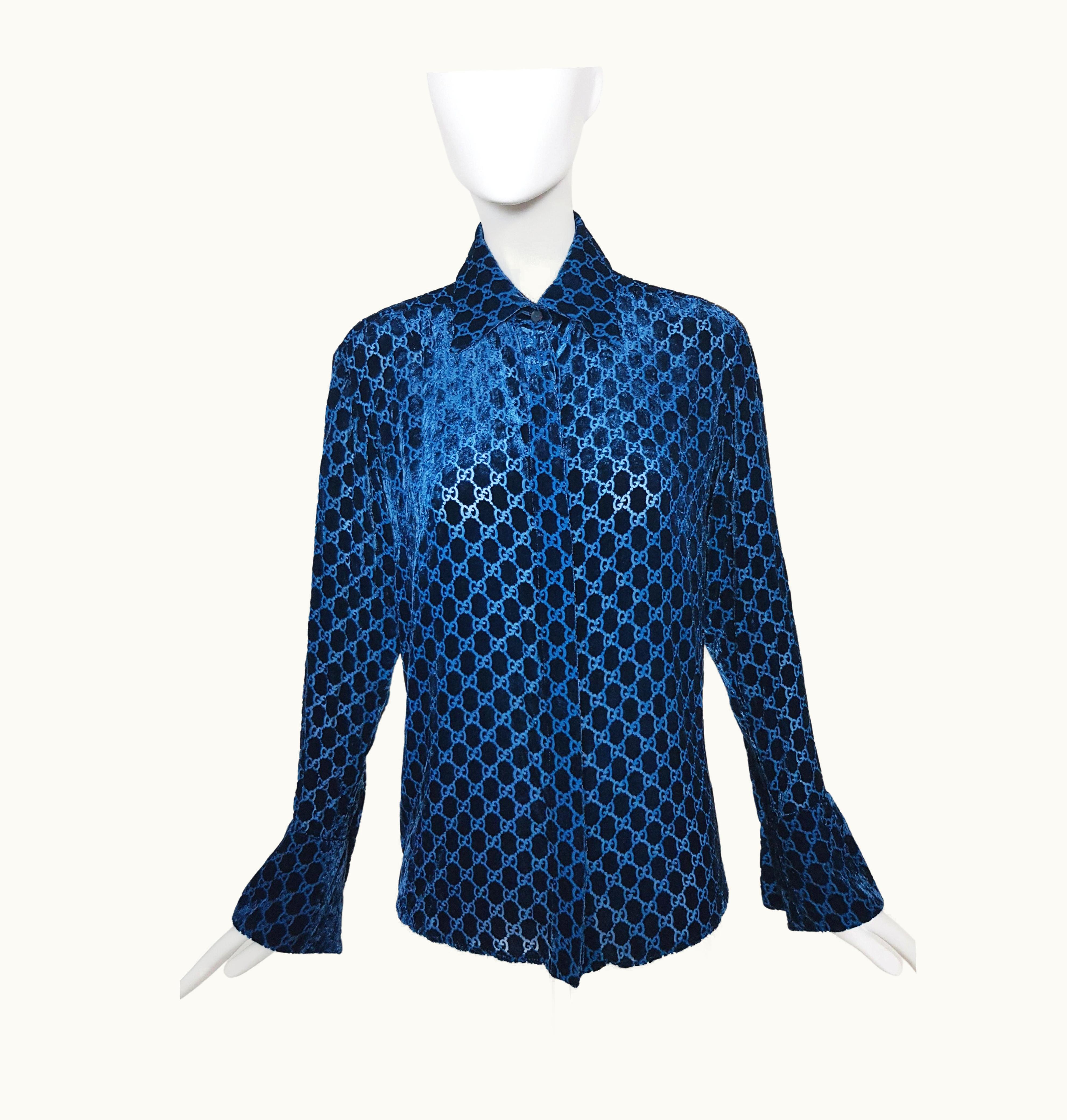 Gucci Collector Gucci AW 1997 Runway Velvet Semi Sheer Monogram Shirt