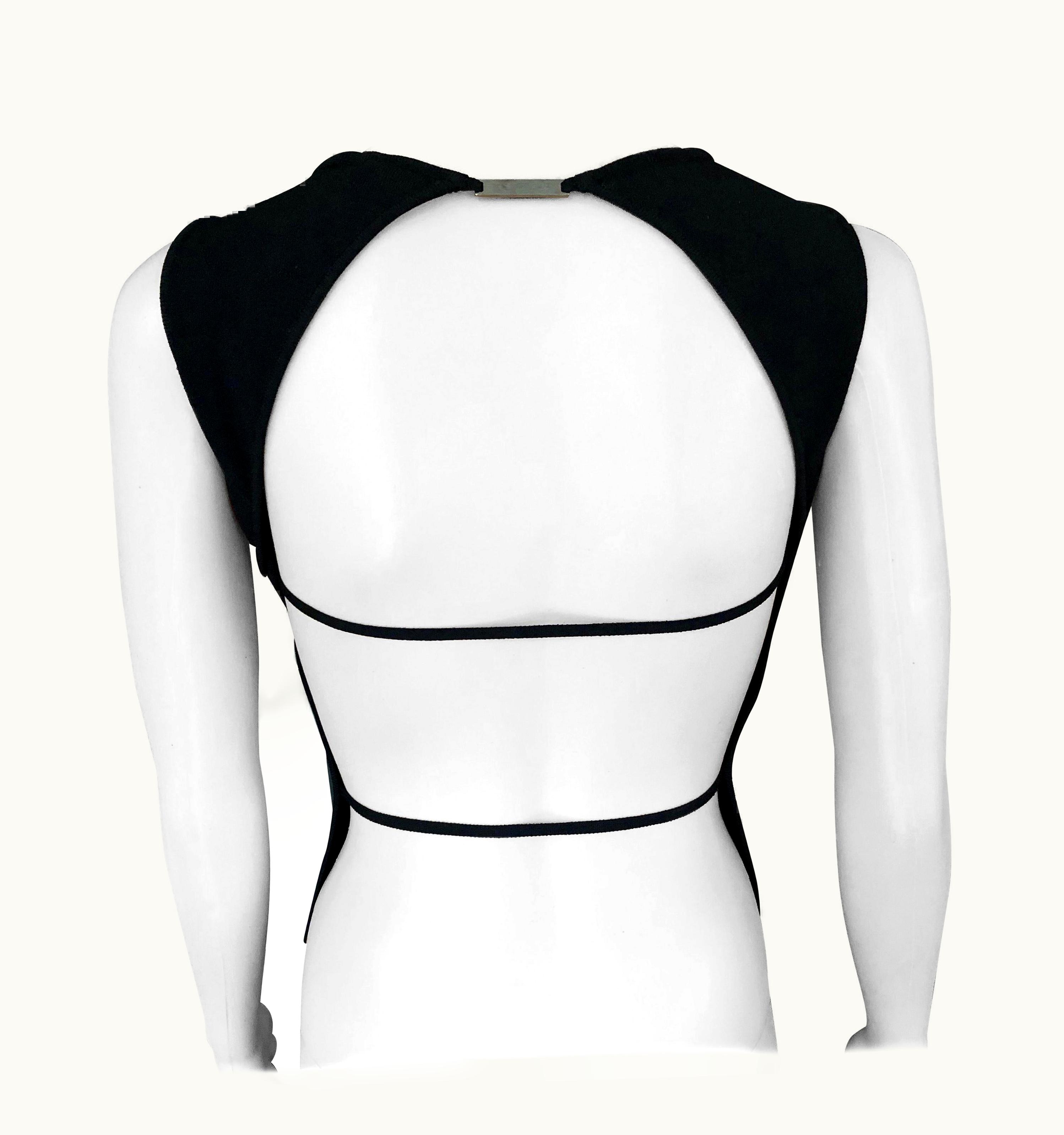 Gucci Gucci By Tom Ford C.1999 Knit Backless Strappy Logo Buckle Black Crop Top