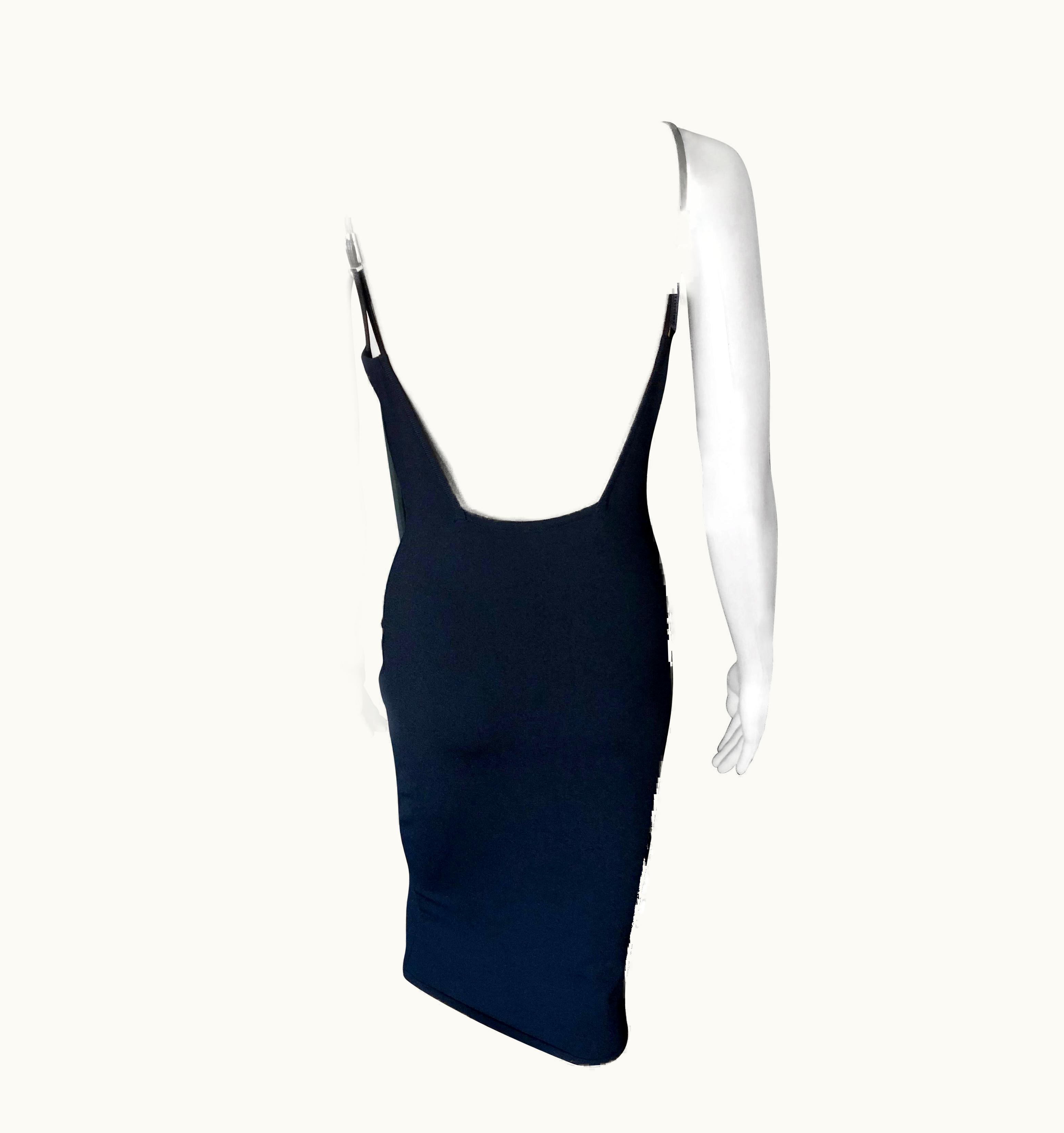 Gucci Tom Ford For Gucci S/S 1998 Bodycon Backless Buckle Straps Knit Black Midi Dress