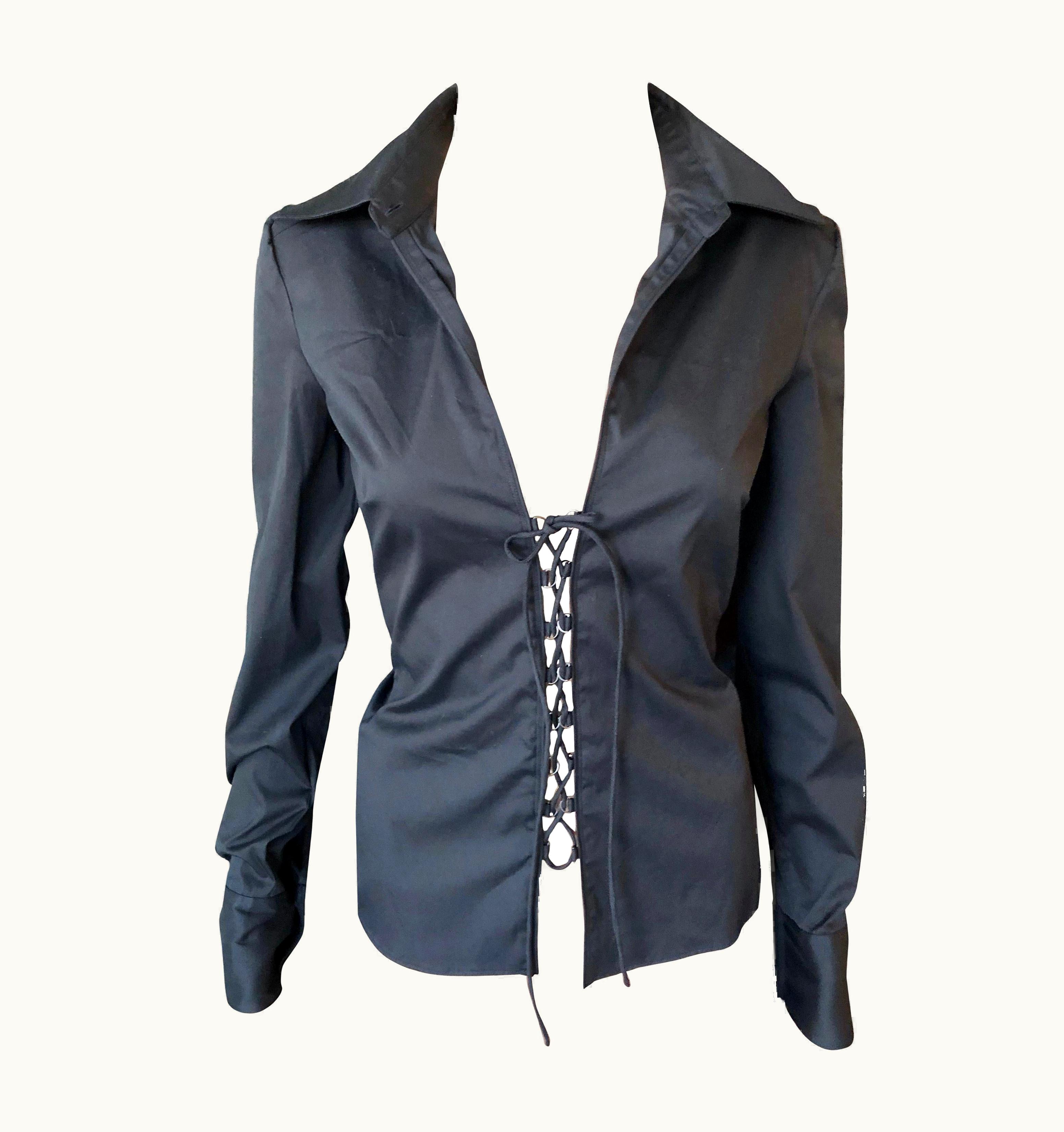 Gucci Tom Ford For Gucci S/S 2002 Lace-up Black Top Shirt