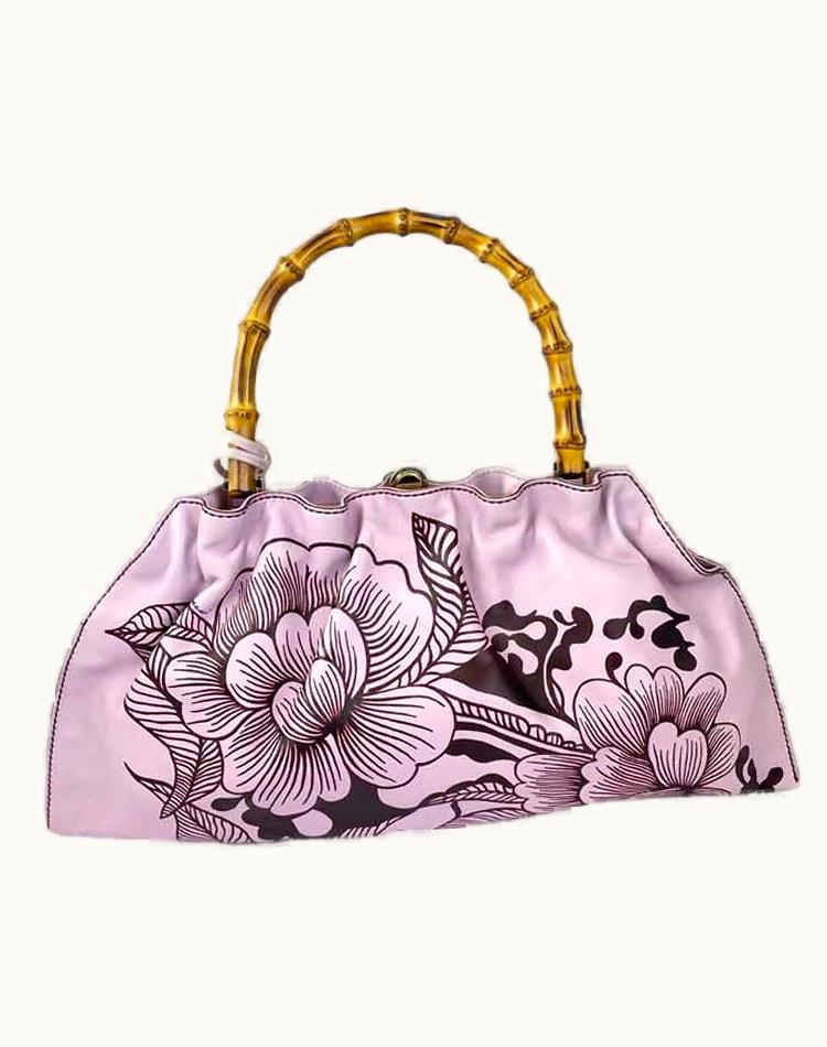 Gucci Gucci Vintage Tom Ford Lilac Flower-Print Bamboo-Top Limited Edition Handle Bag