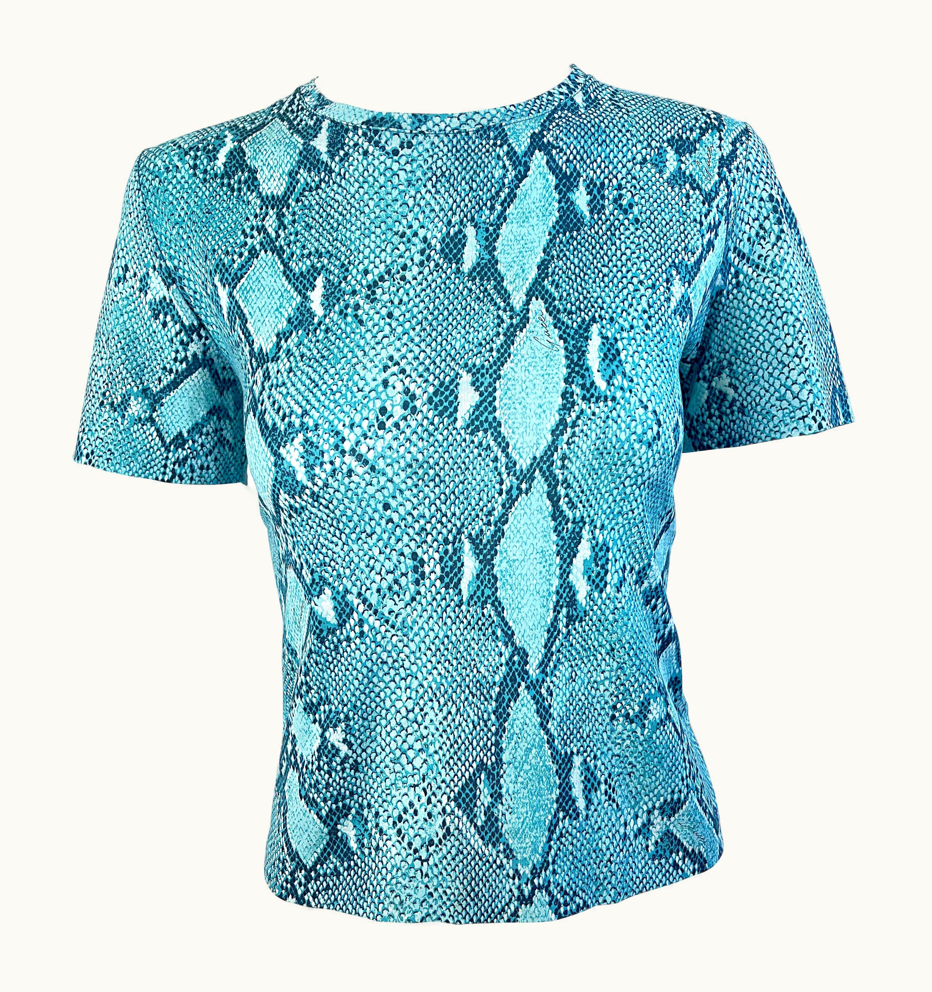 Gucci Gucci By Tom Ford Spring 2000 Turquoise Blue Snake Print Vintage Tee Shirt Y2k