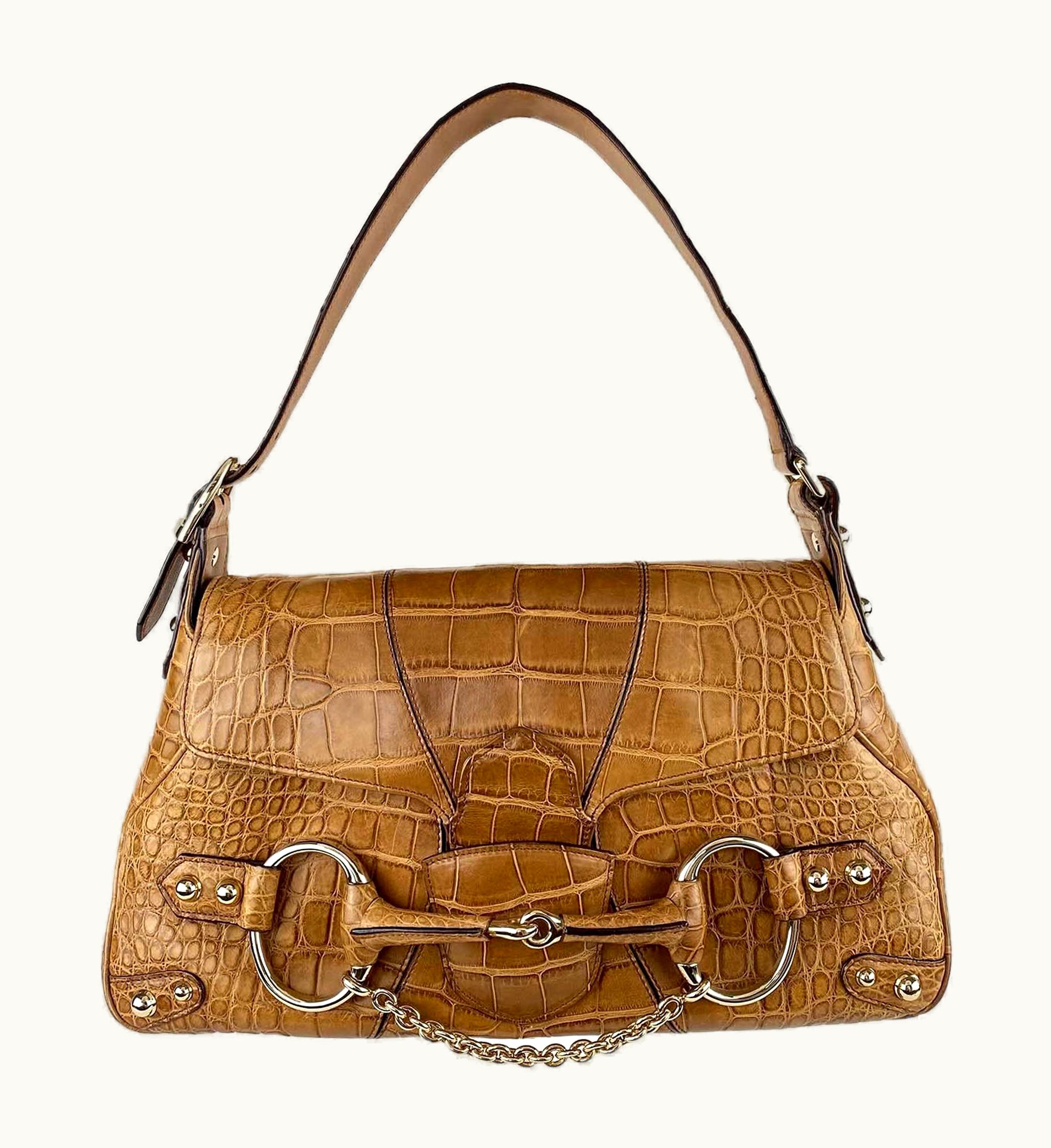 Gucci AW 2003 Gucci By Tom Ford Alligator Horse Bit Shoulder Bag Saddle