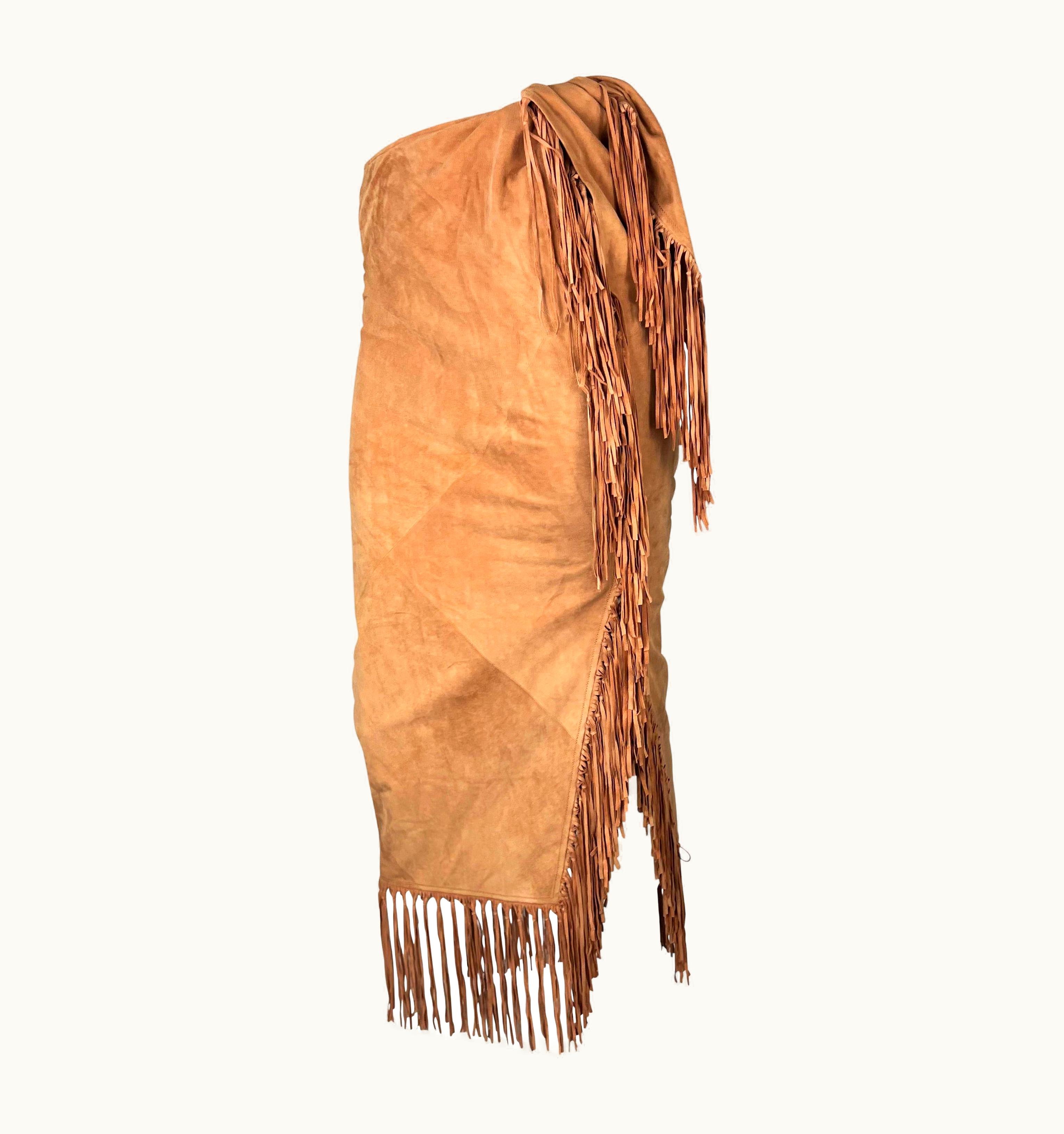 Gucci S/S 1993 Gucci Runway Beige Suede Tassel Fringe Wrap Pareo Skirt