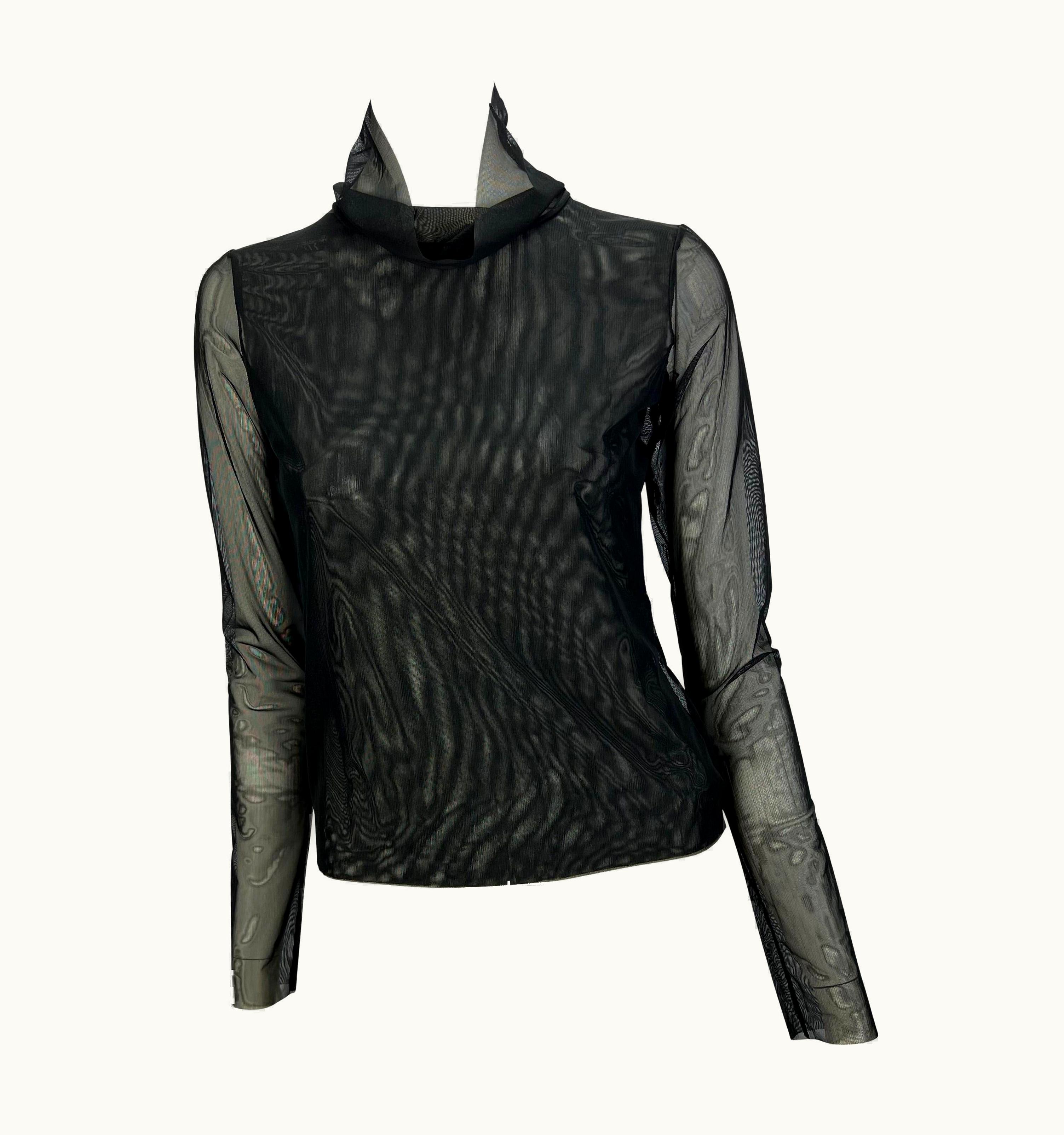 Gucci S/S 2001 Gucci By Tom Ford Runway Sheer Stretch Black Mesh Mock Neck Top