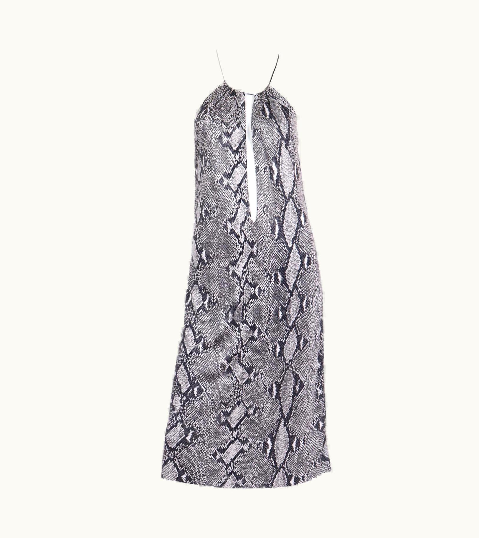 Gucci Tom Ford For Gucci S/S 2000 Runway Python Print Rayon Dress W Plunging V