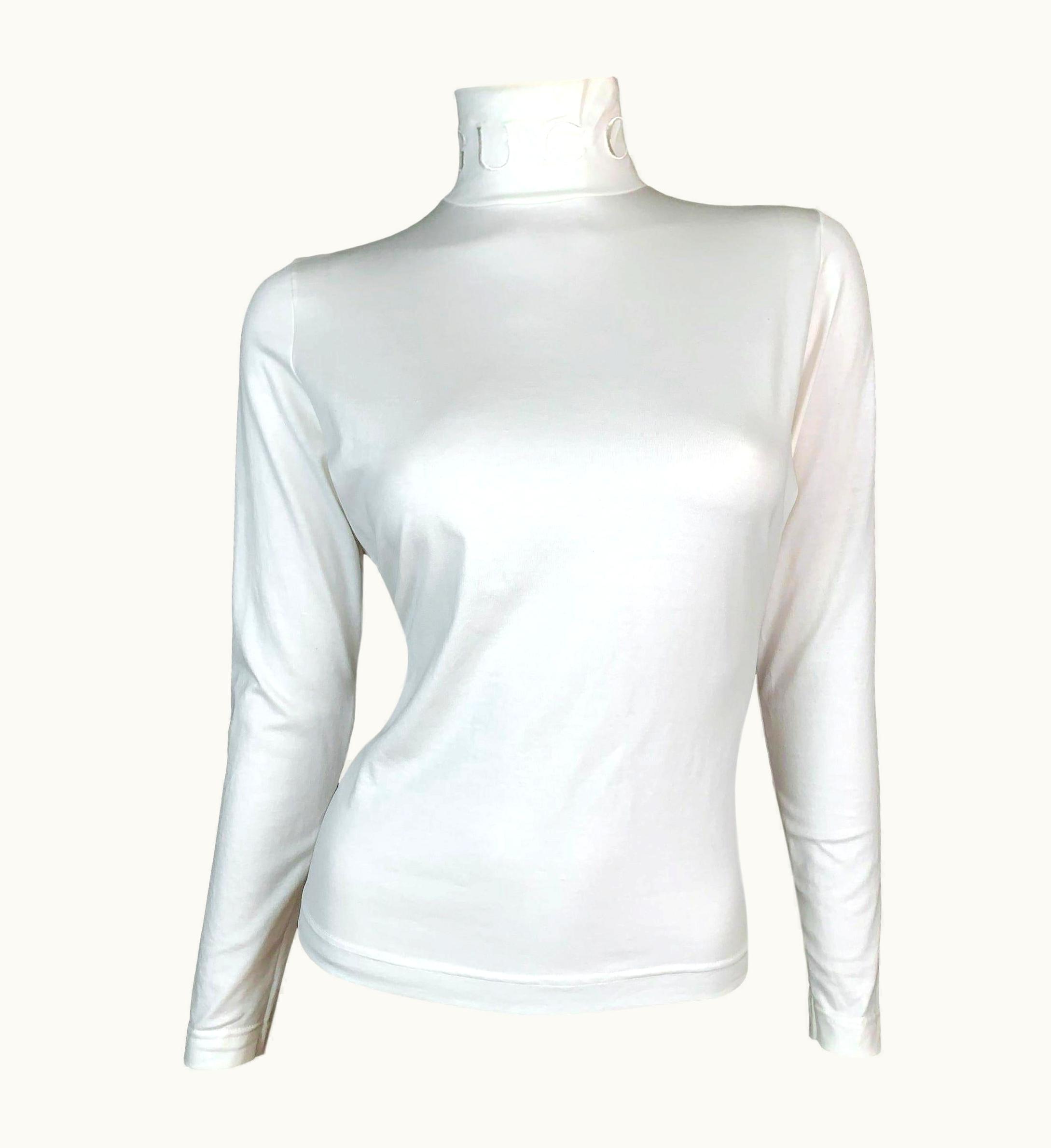 Gucci AW 1994 Gucci By Tom Ford Ivory Logo Mock Neck S/S Top UZ0574013