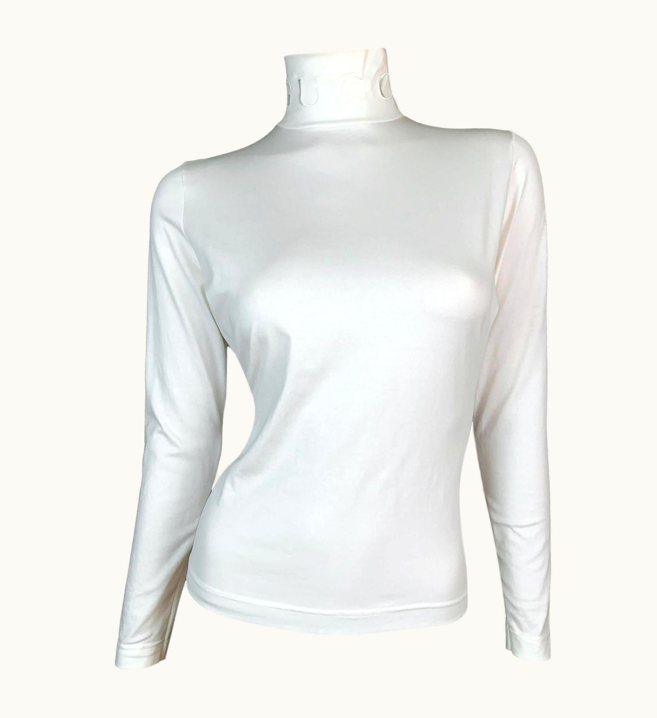 Gucci AW 1994 Gucci By Tom Ford Ivory Logo Mock Neck S/S Top UZ0574014