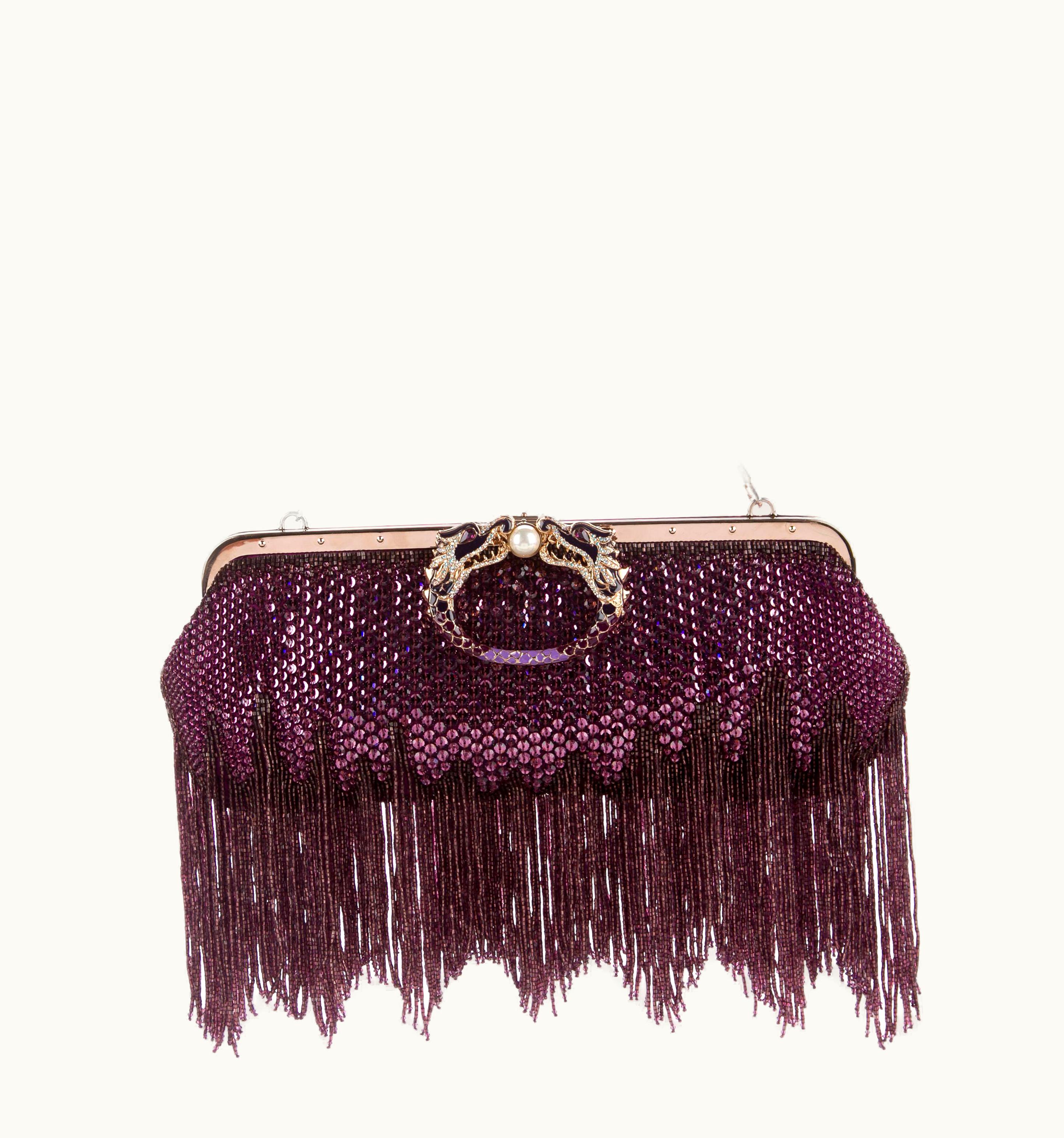 Gucci Gucci By Tom Ford Limited Edition Purple Sequin Fringe Dragon Clutch Bag S/S 2004 UZ0574015