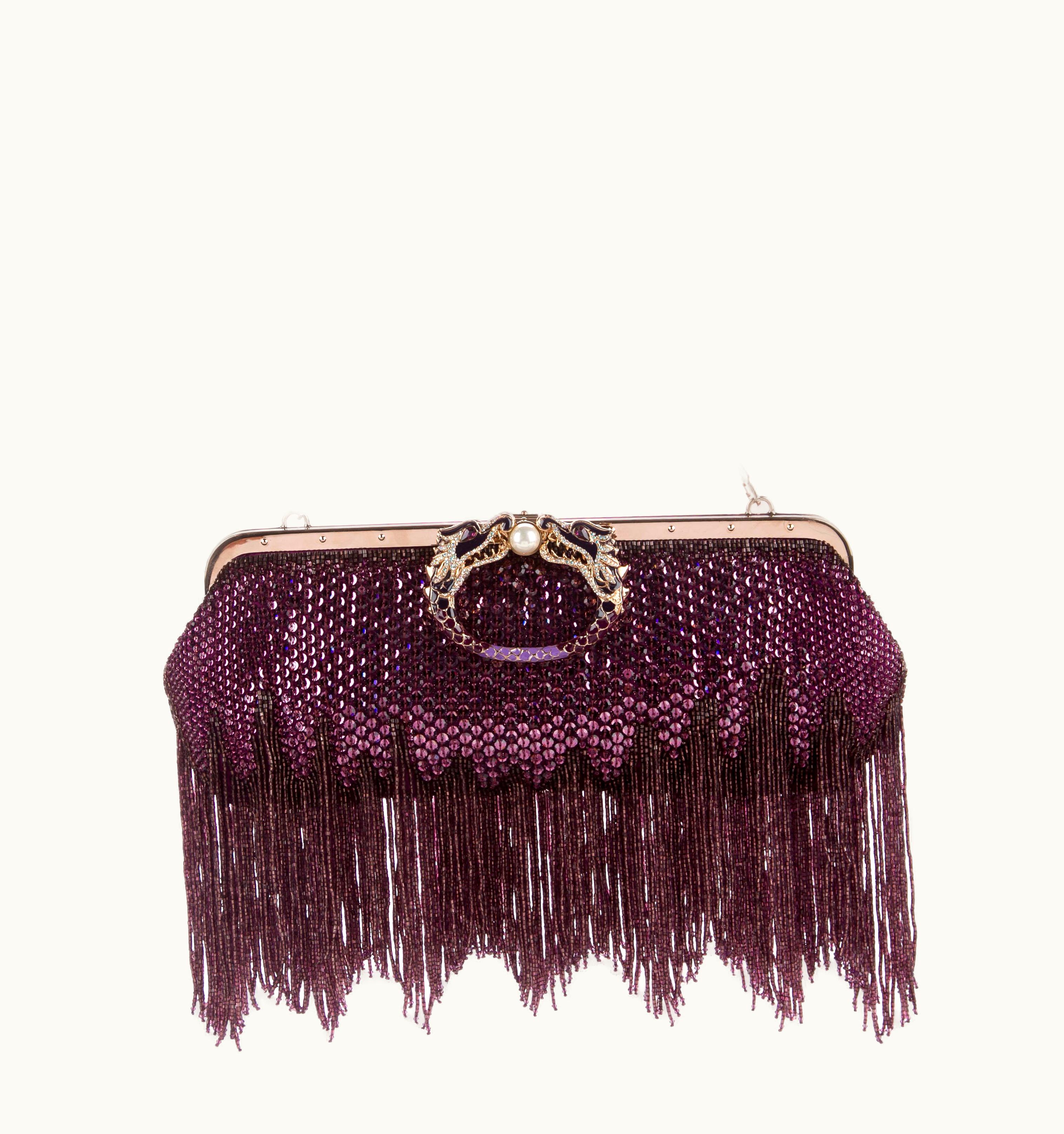 Gucci Gucci By Tom Ford Limited Edition Purple Sequin Fringe Dragon Clutch Bag S/S 2004 UZ0574016
