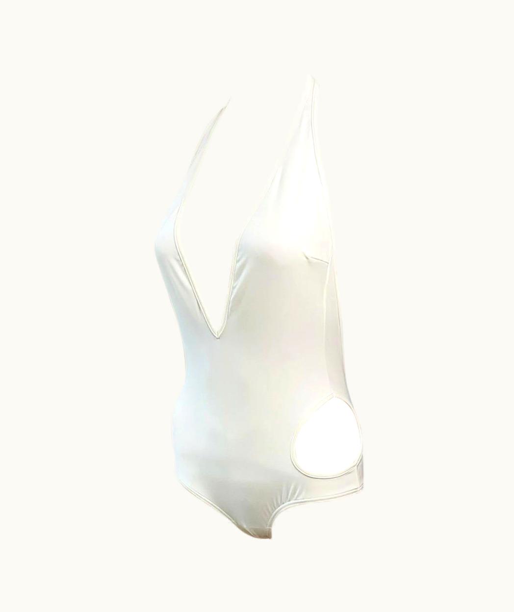 Gucci Tom Ford For Gucci AW 1996 Cutout Backless White Bodysuit Swimsuit Swimwear