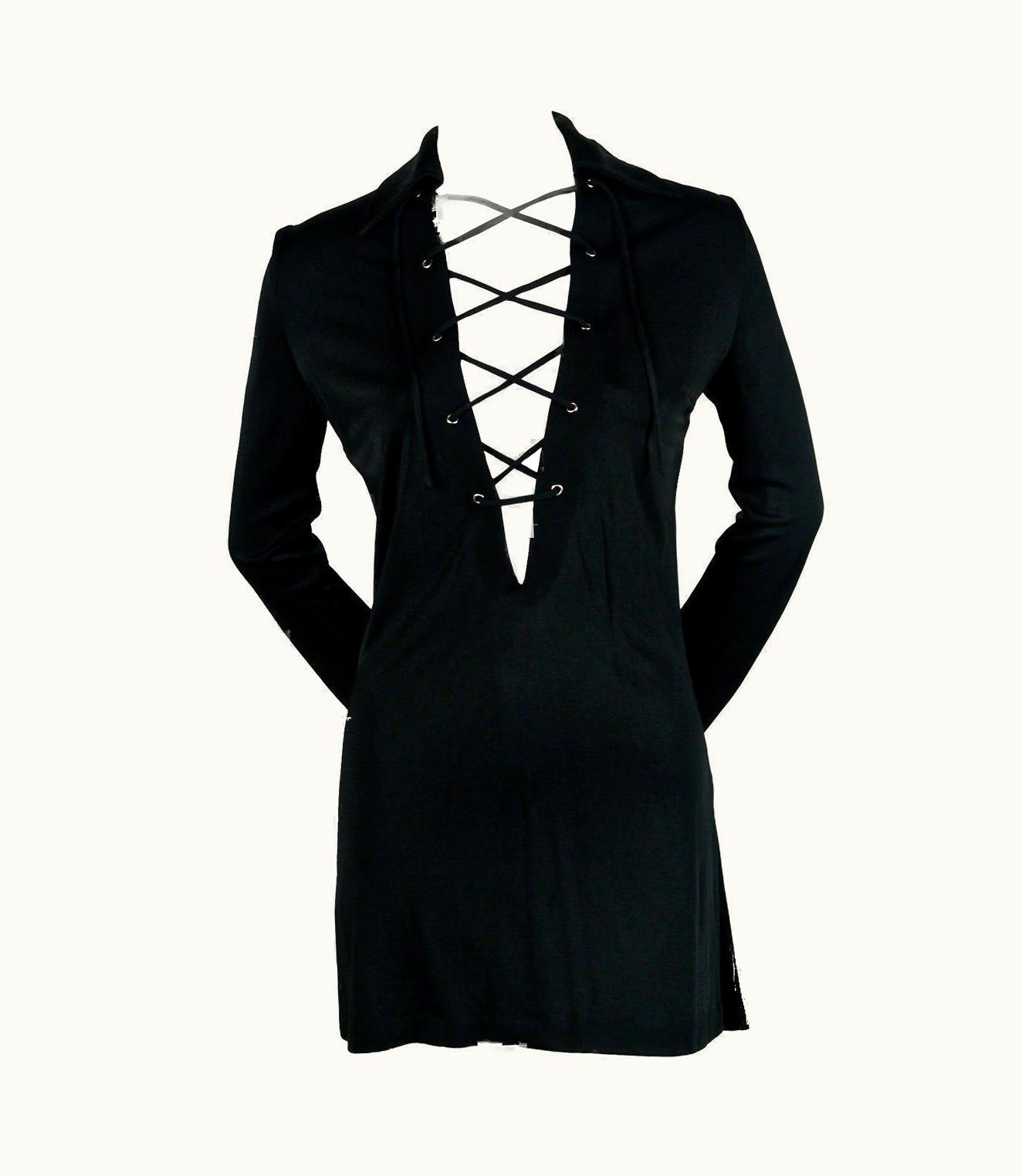 Gucci 1996 Tom Ford For Gucci Black Lace Up Mini Dress