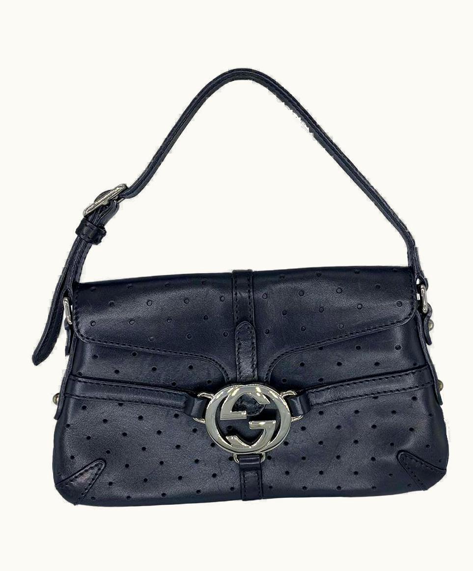 Gucci Gucci By Tom Ford Mini Perforated Leather Reins Bag Black