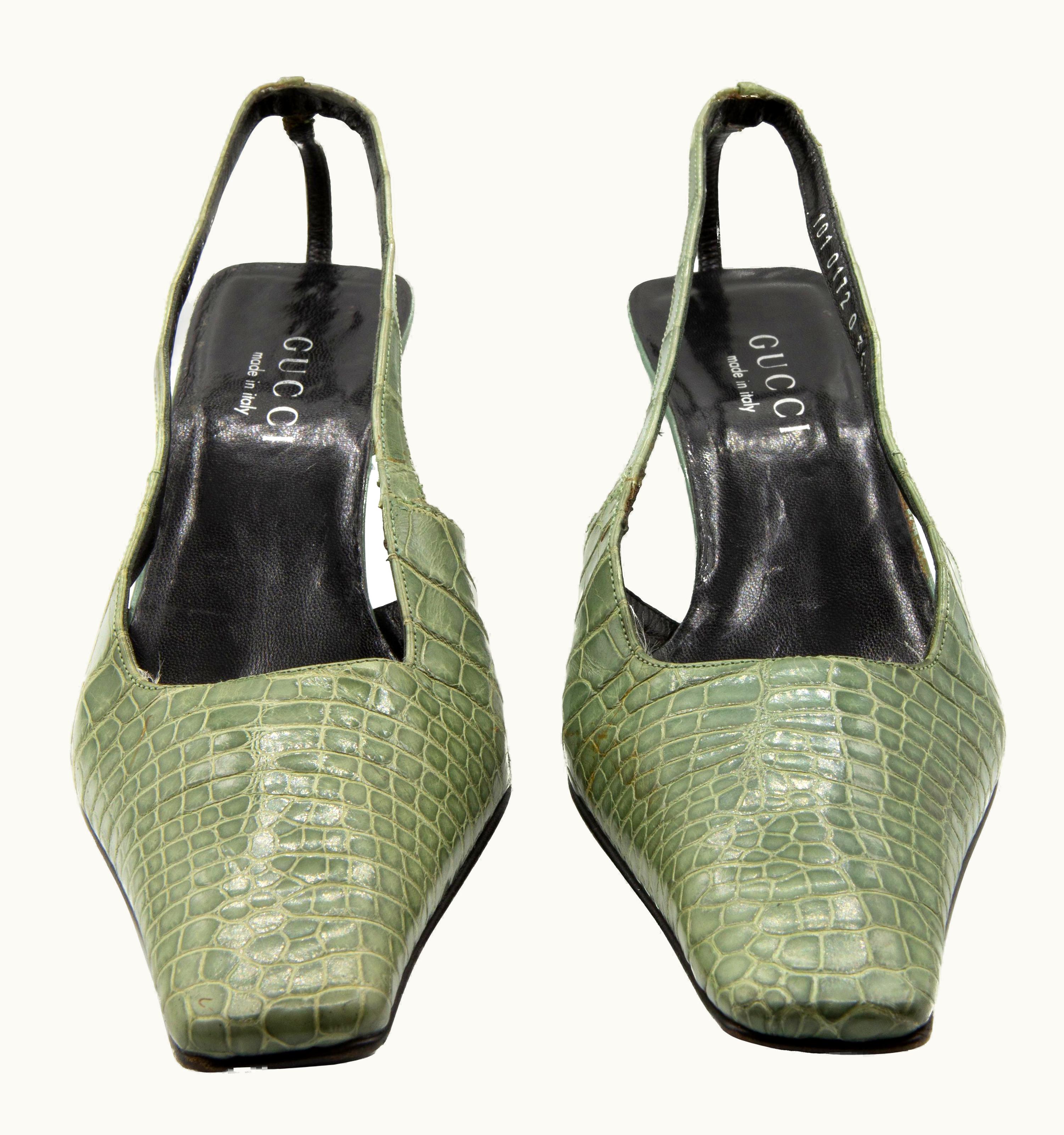 Gucci Tom Ford For Gucci S/S 1998 Green Crocodile Mules