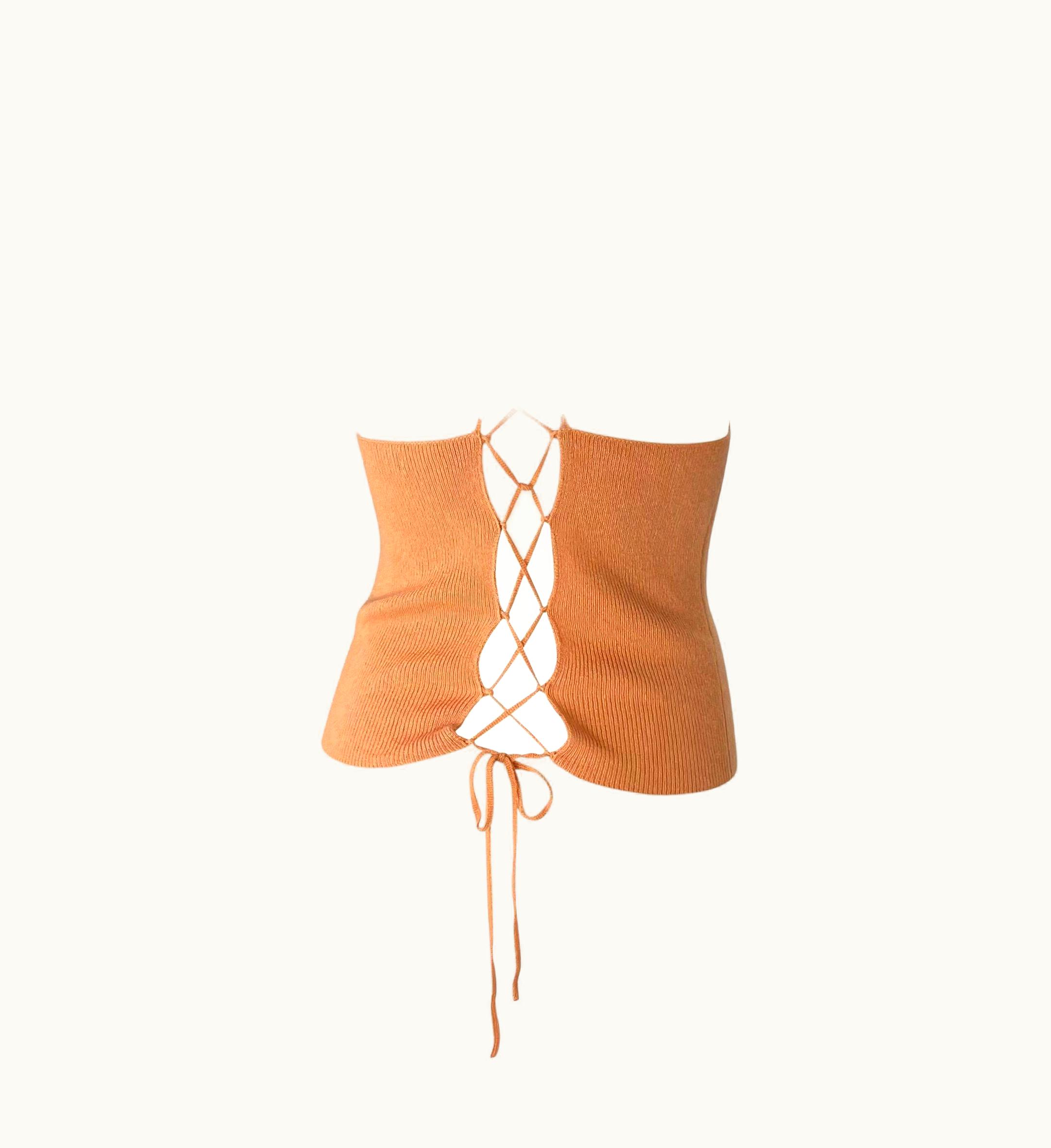 Gucci Mid 1990s Gucci By Tom Ford Peach Knit Lace Up Sweater Tank Top