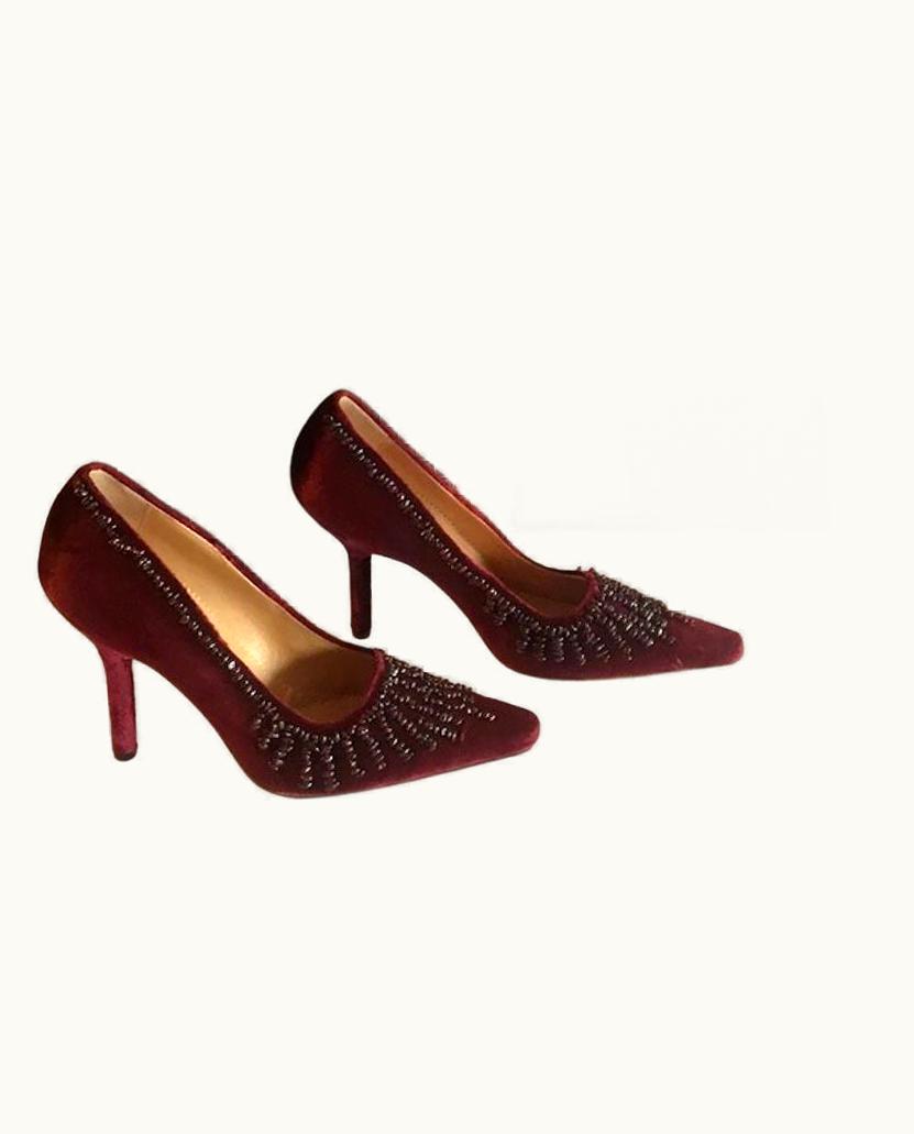 Gucci 1999 Vintage Tom Ford For Gucci Velvet Beaded Shoes And Matching Clutch Nwt