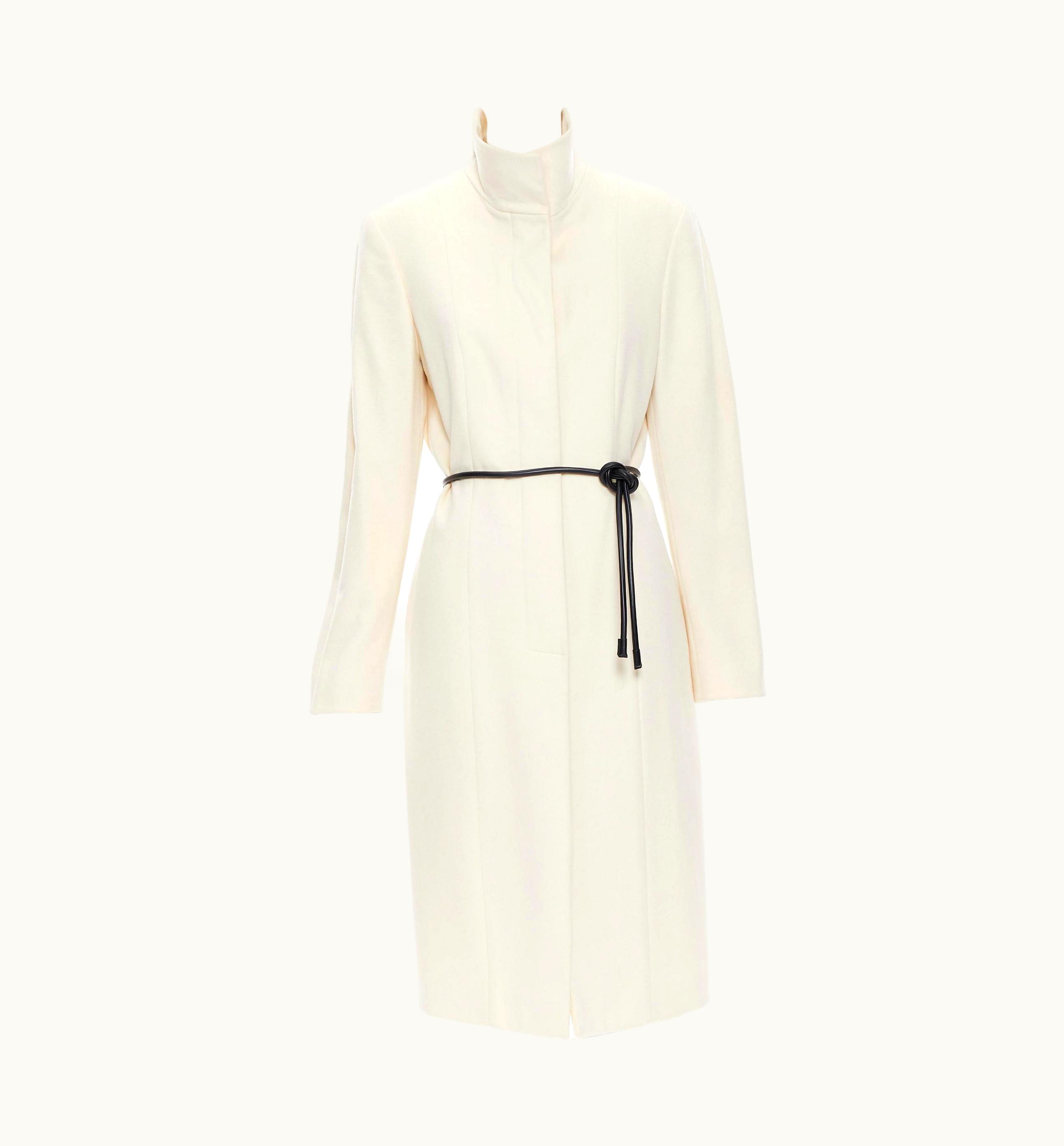 Gucci Vintage Gucci 1999 Cream Wool Cashmere Leather Cord Belt Minimal Coat